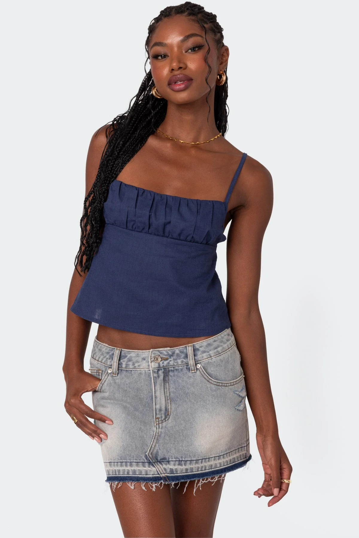Navy Linen Tank Top with Adjustable Straps