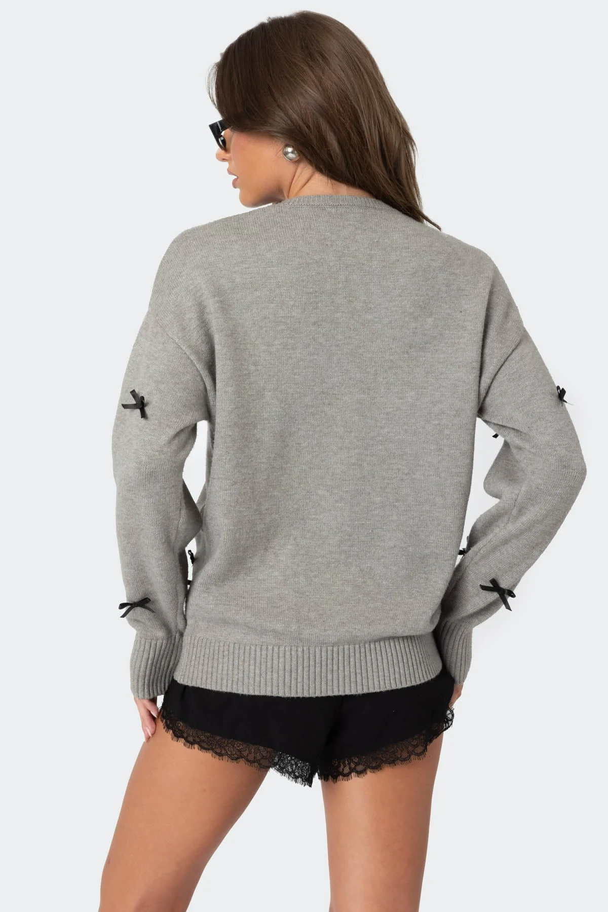 Oversized Knit Sweater with Satin Bow Detailing