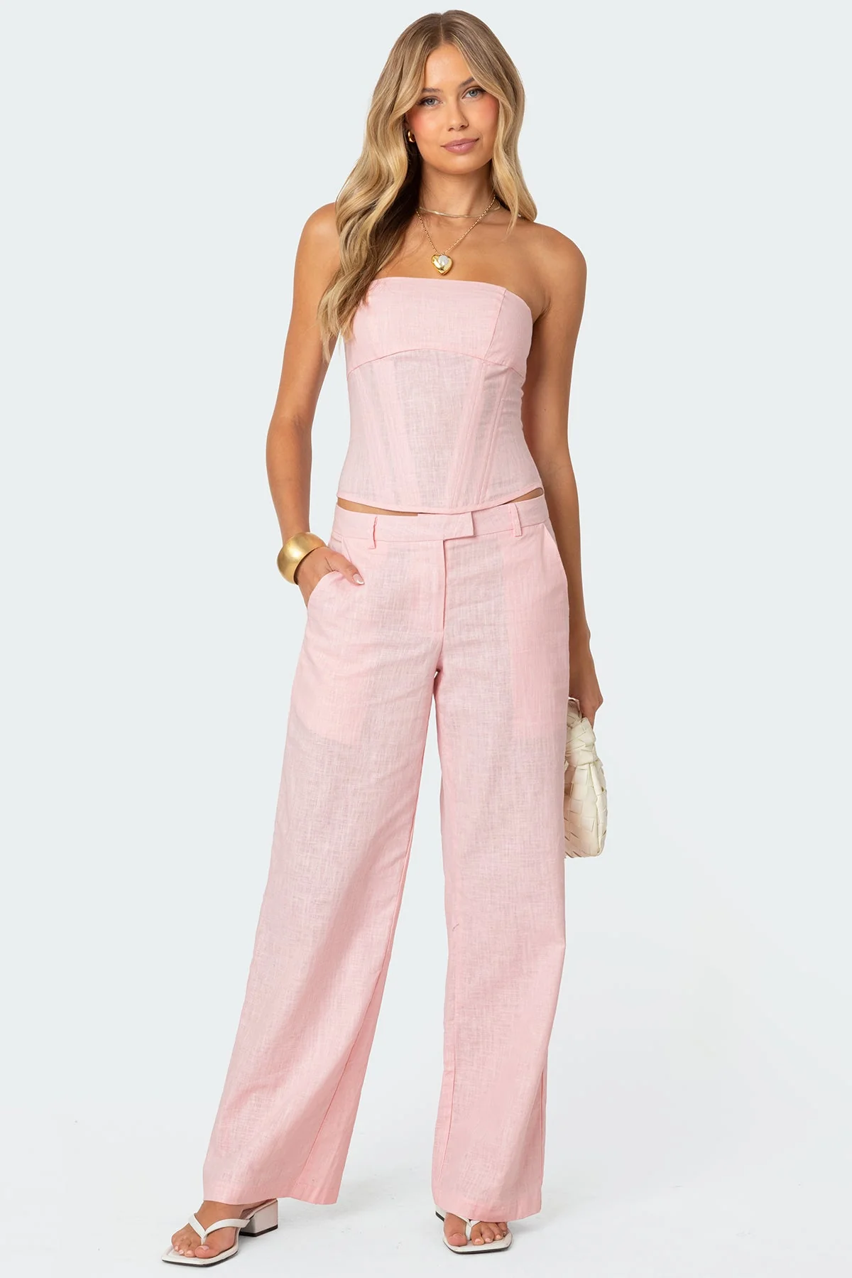 Light Pink Linen Pants Womens Set