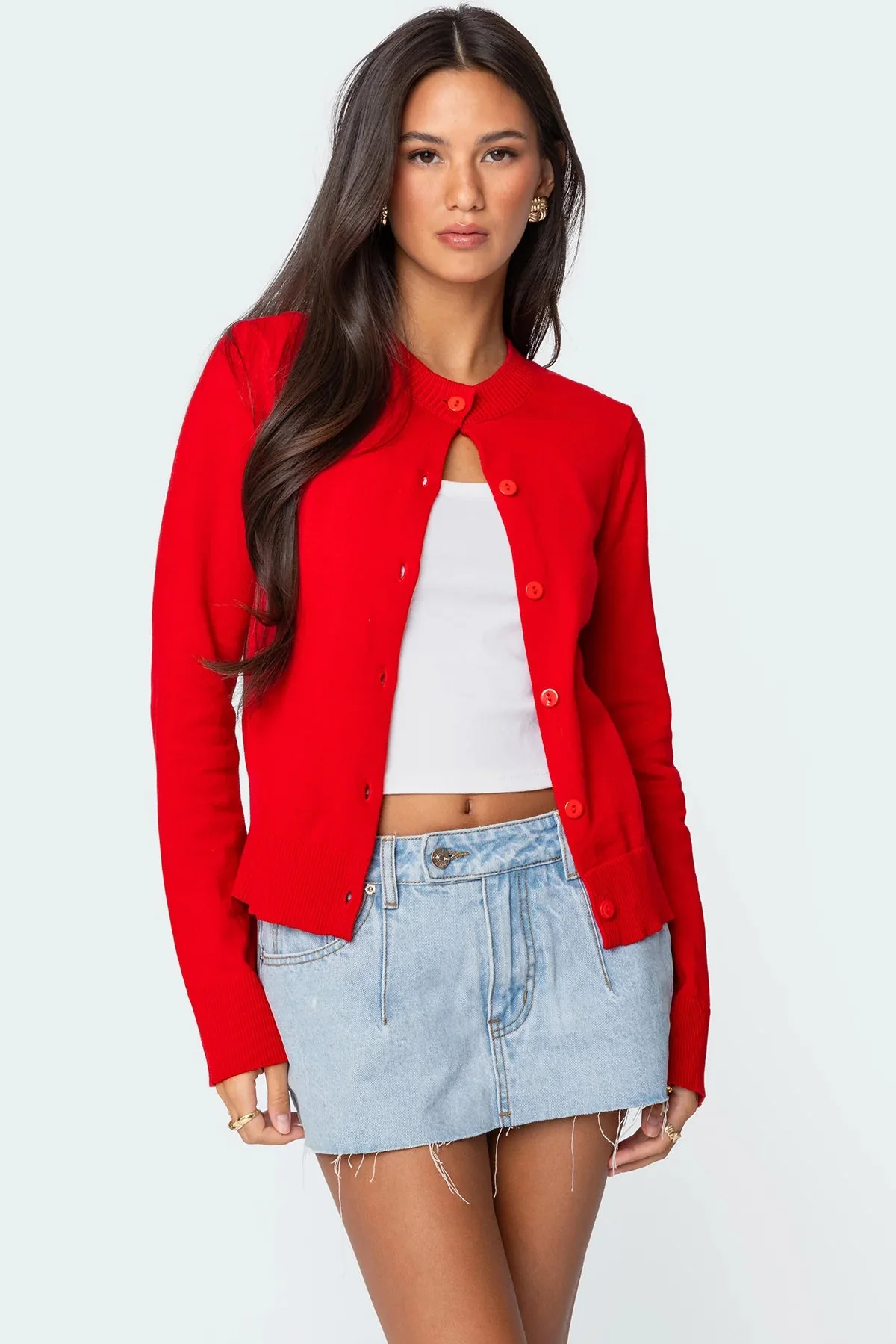 Red Knitted Button-Up Cardigan