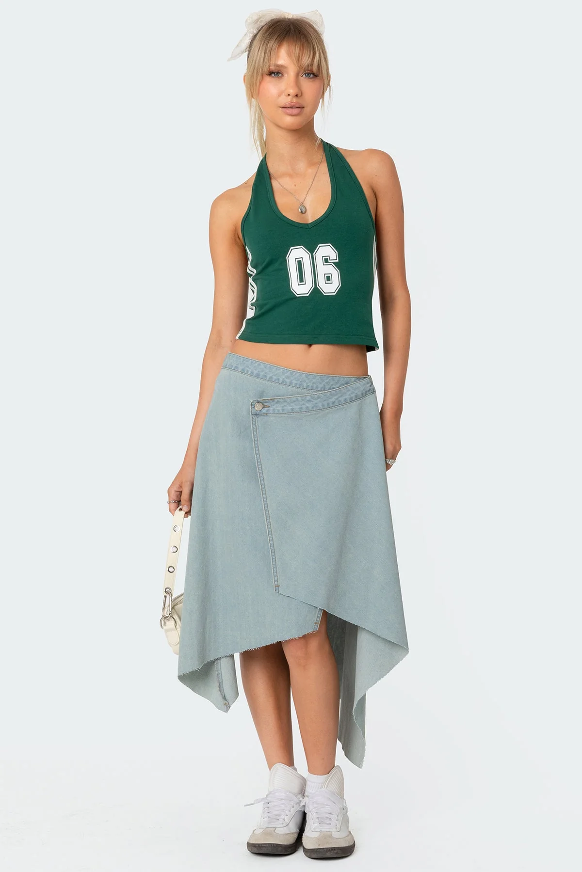 Green Halter Neckline Top with Side Stripe Detailing