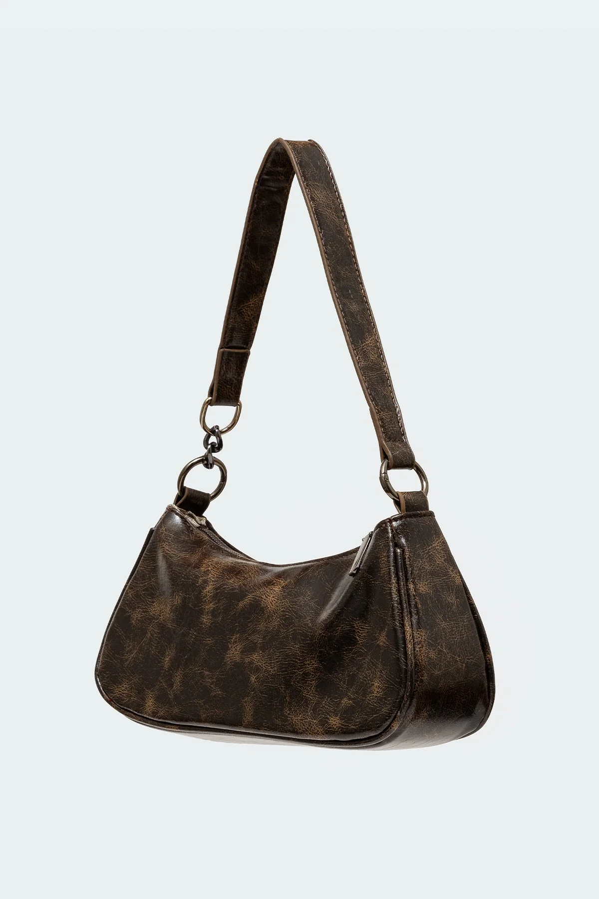 Brown Distressed Faux Leather Buckle Bag