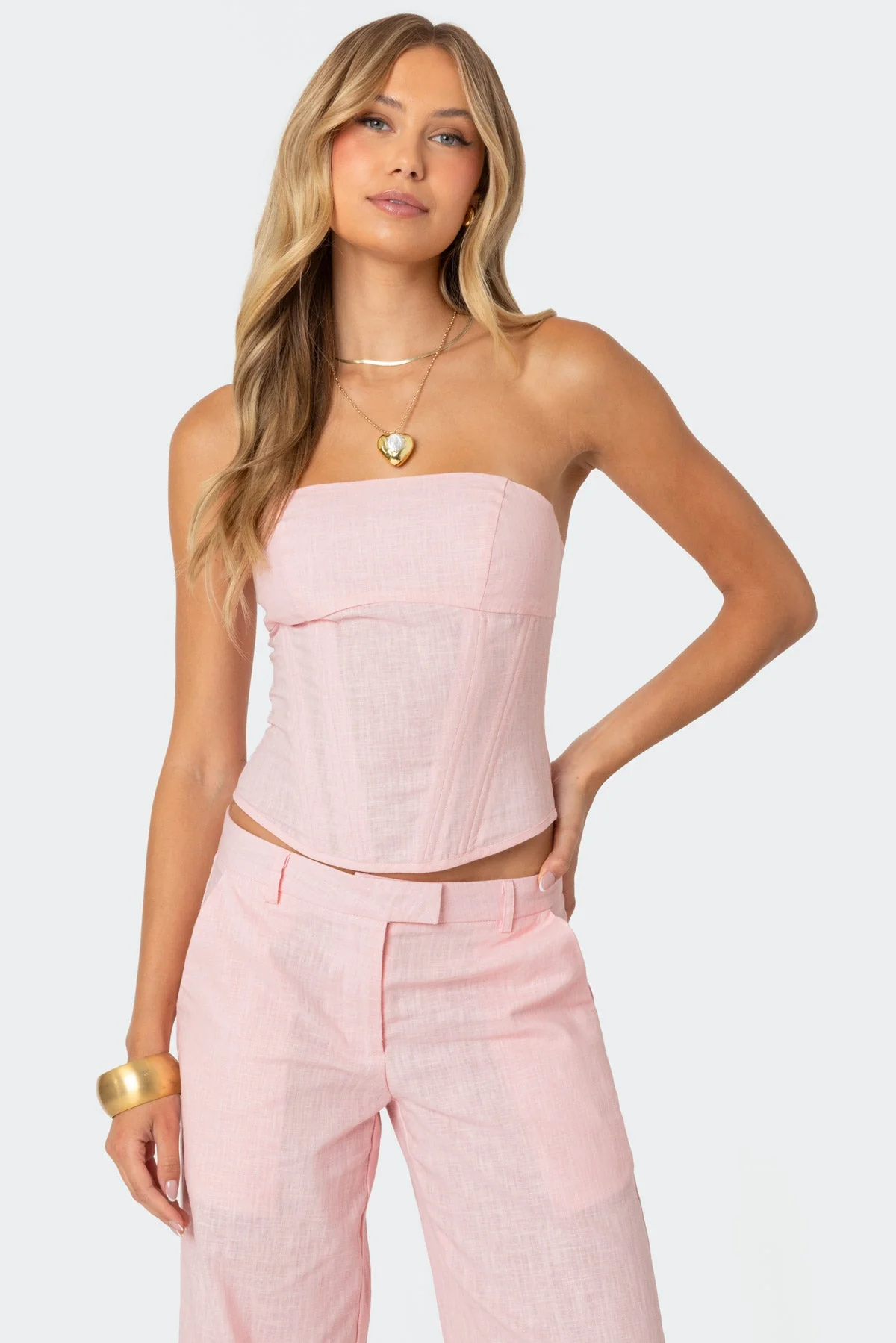 Linen Look Strapless Corset in Light Pink | Arya Collection