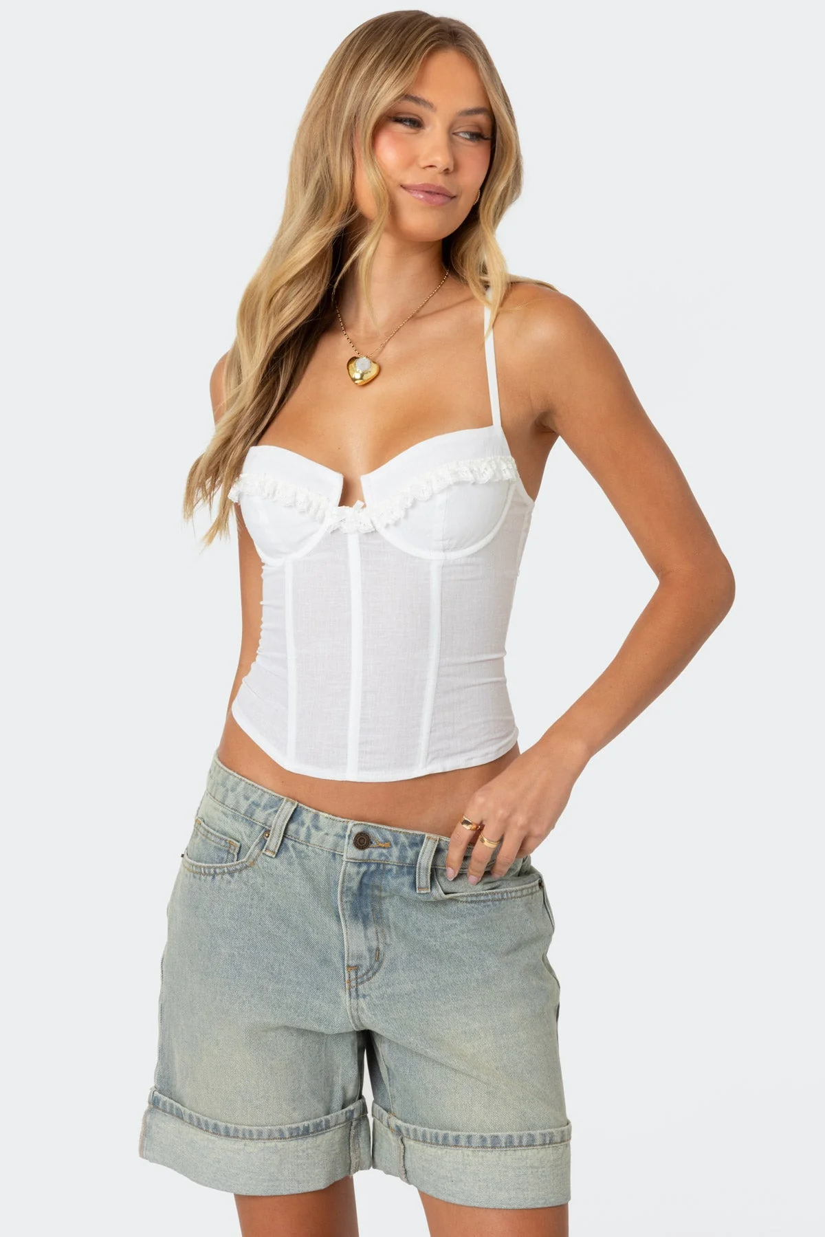 White Linen Look Corset with Adjustable Straps