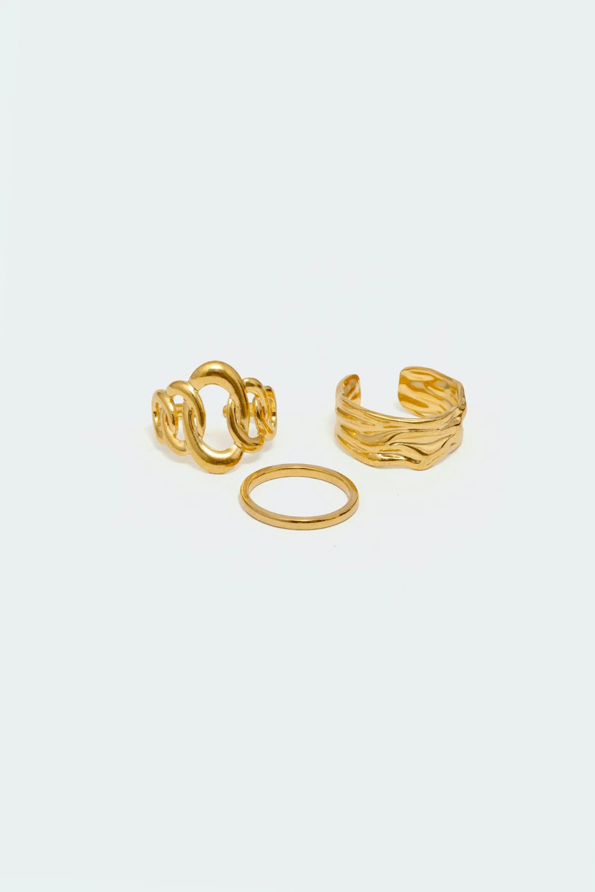 Gold Tone Metal Triplet Ring Pack Set - Assorted Styles