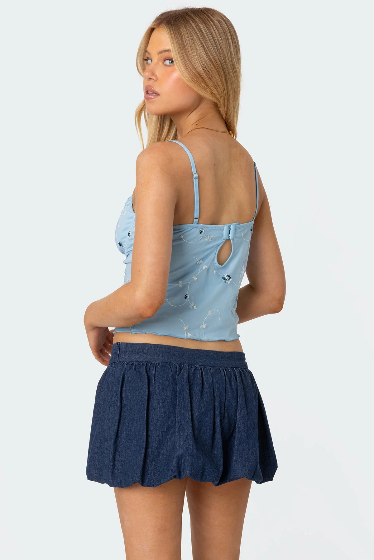 Adjustable Straps Lace Bra Top in Light Blue