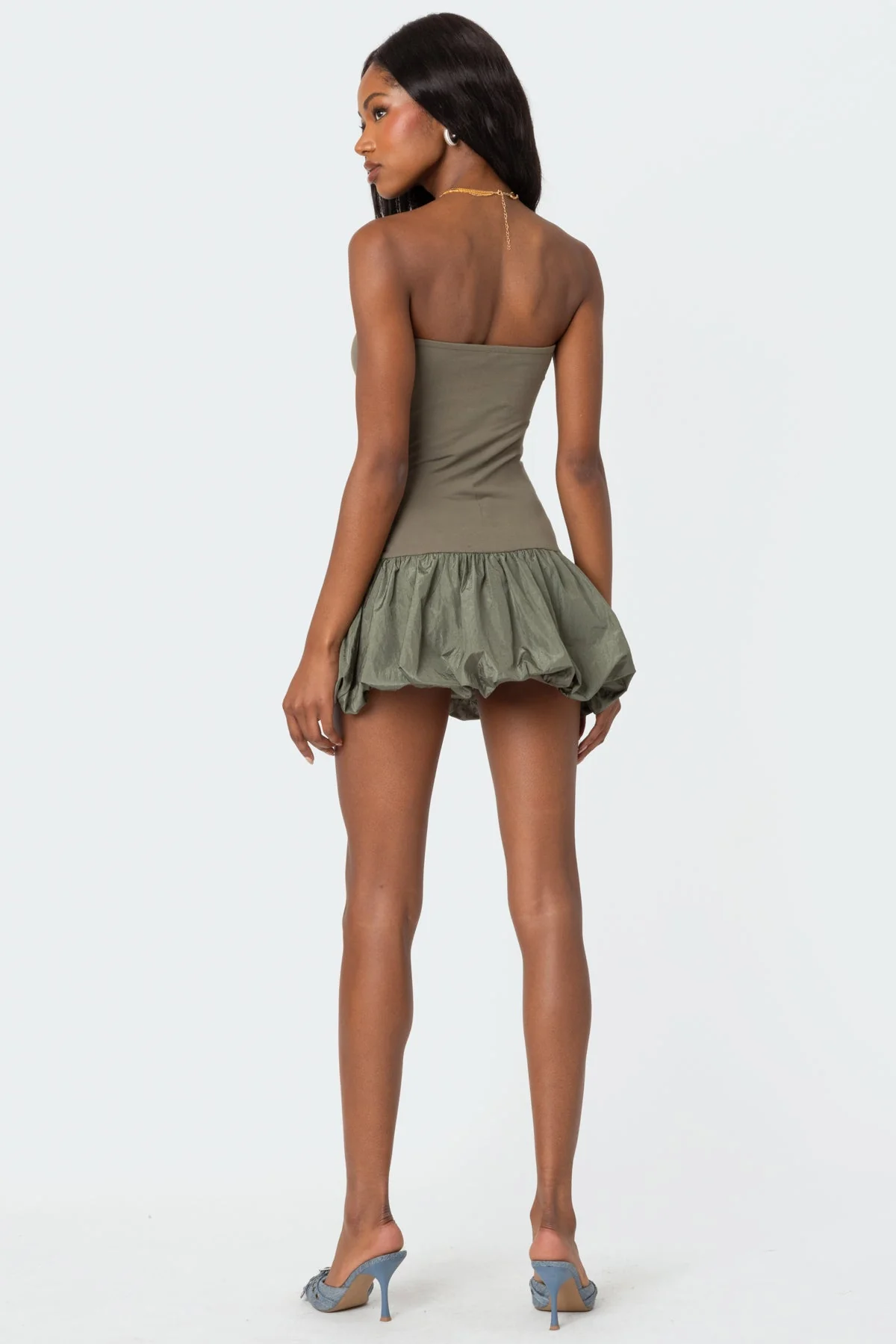 Ribbed Olive Mini Dress Bubble Style