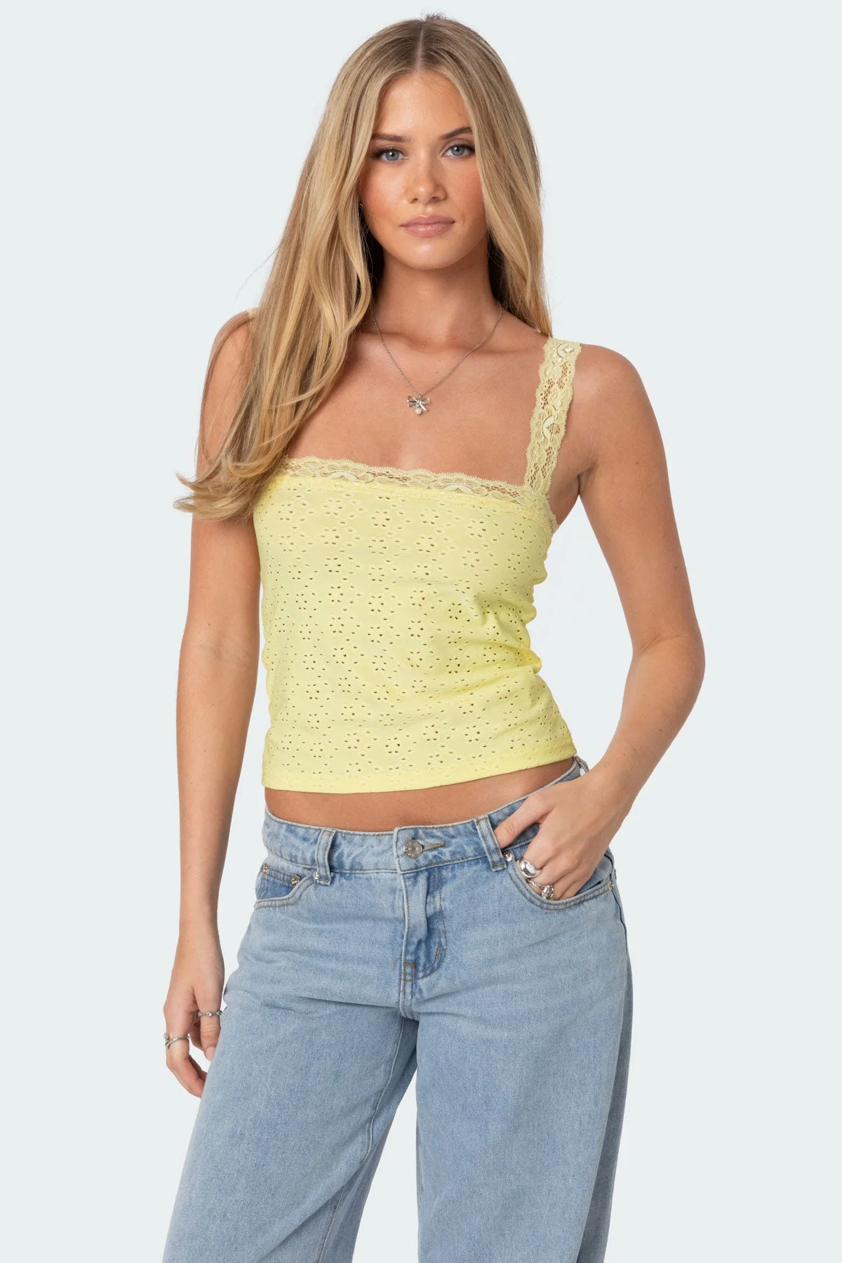 Yellow Lace Eyelet Tank Top