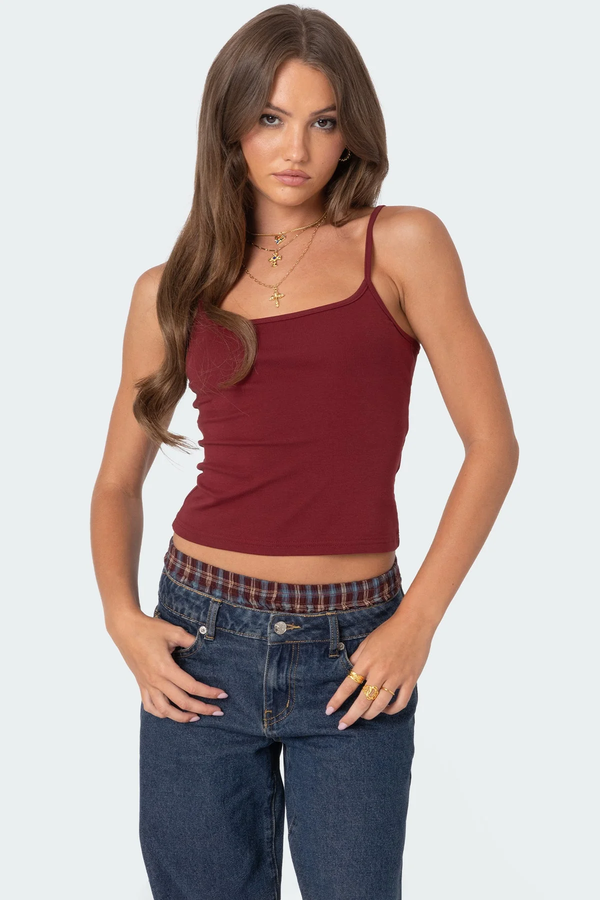 Burgundy Adjustable Strap Cotton Spandex Tank Top