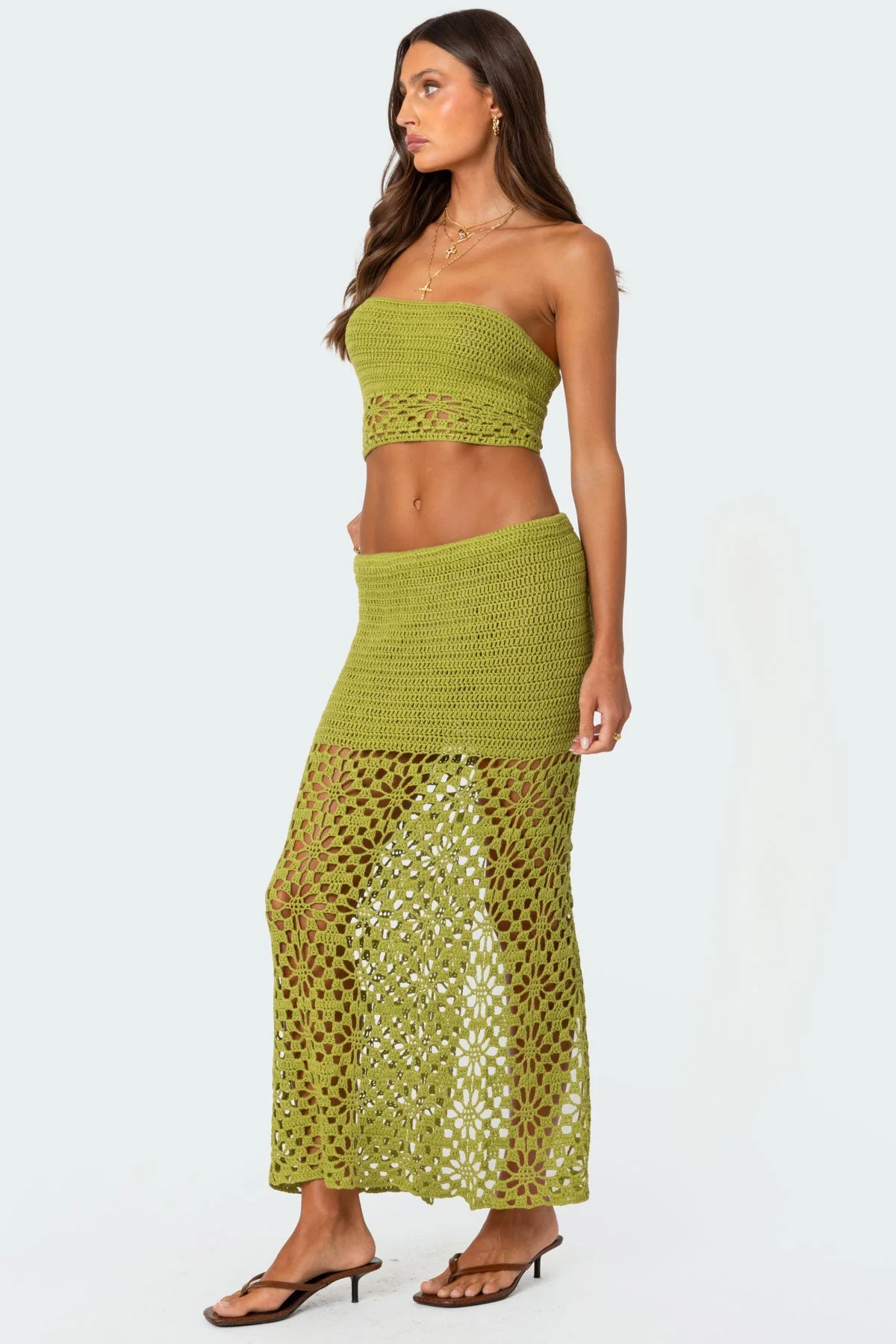 Green Crochet Maxi Skirt for Women