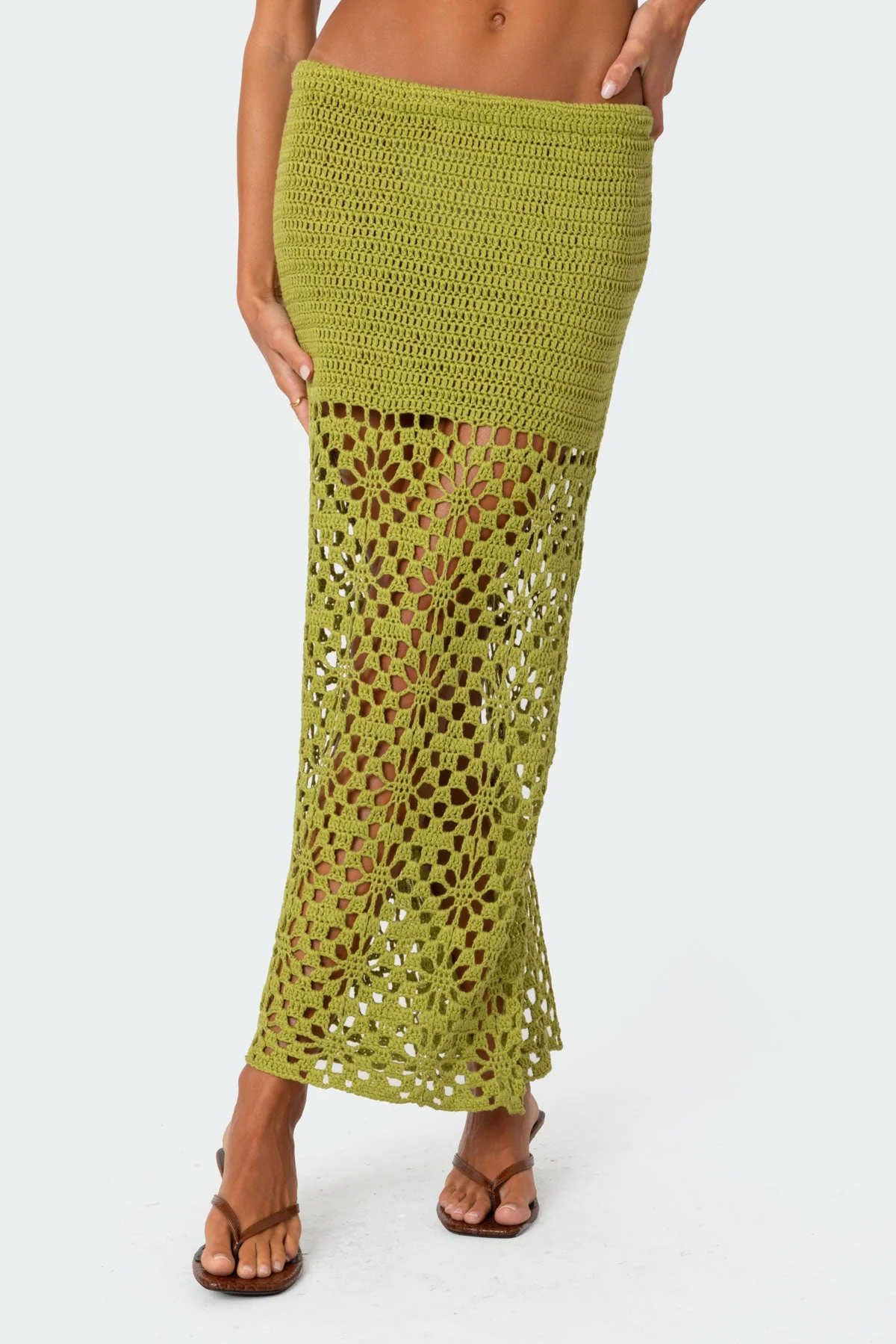 Green Crochet Maxi Skirt for Women