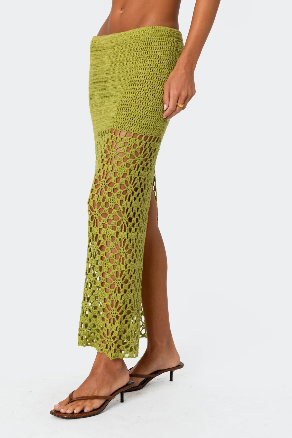 Green Crochet Maxi Skirt for Women