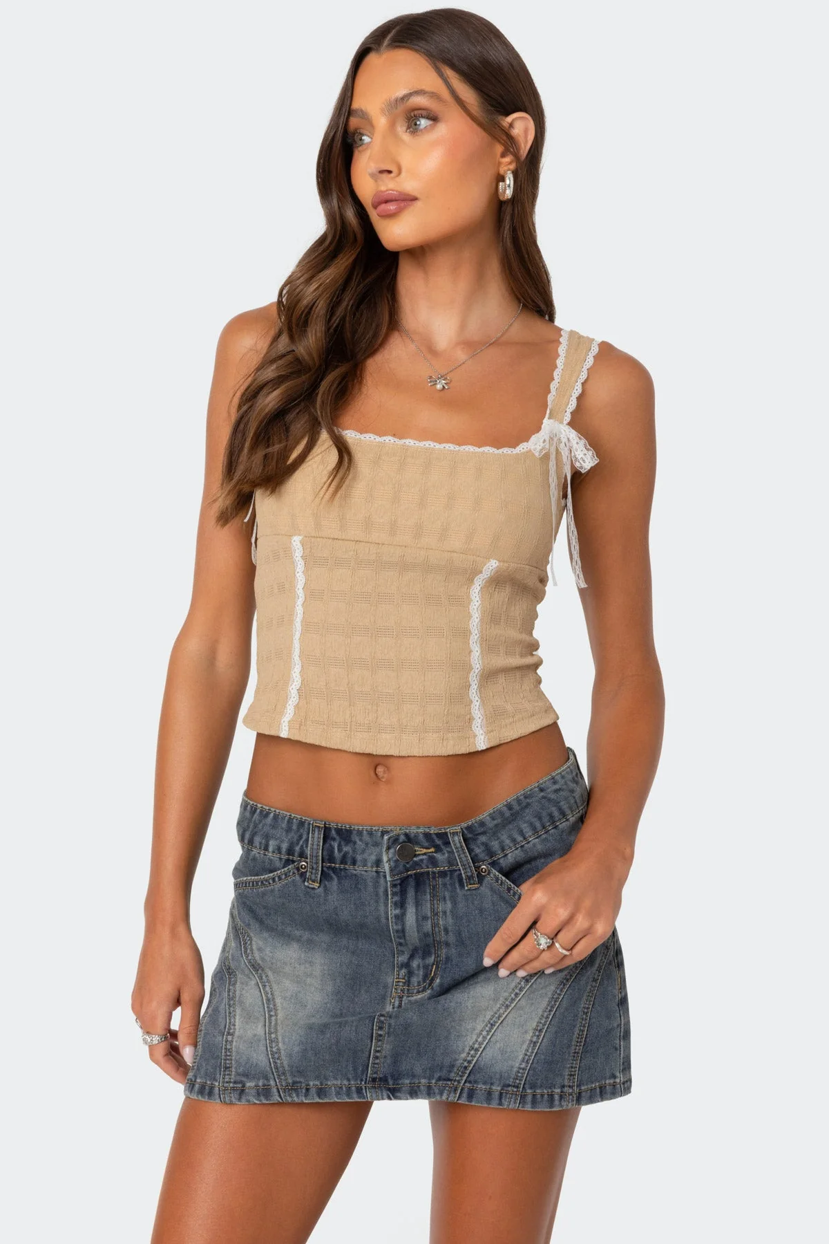 Textured Beige Bustier Tank Top