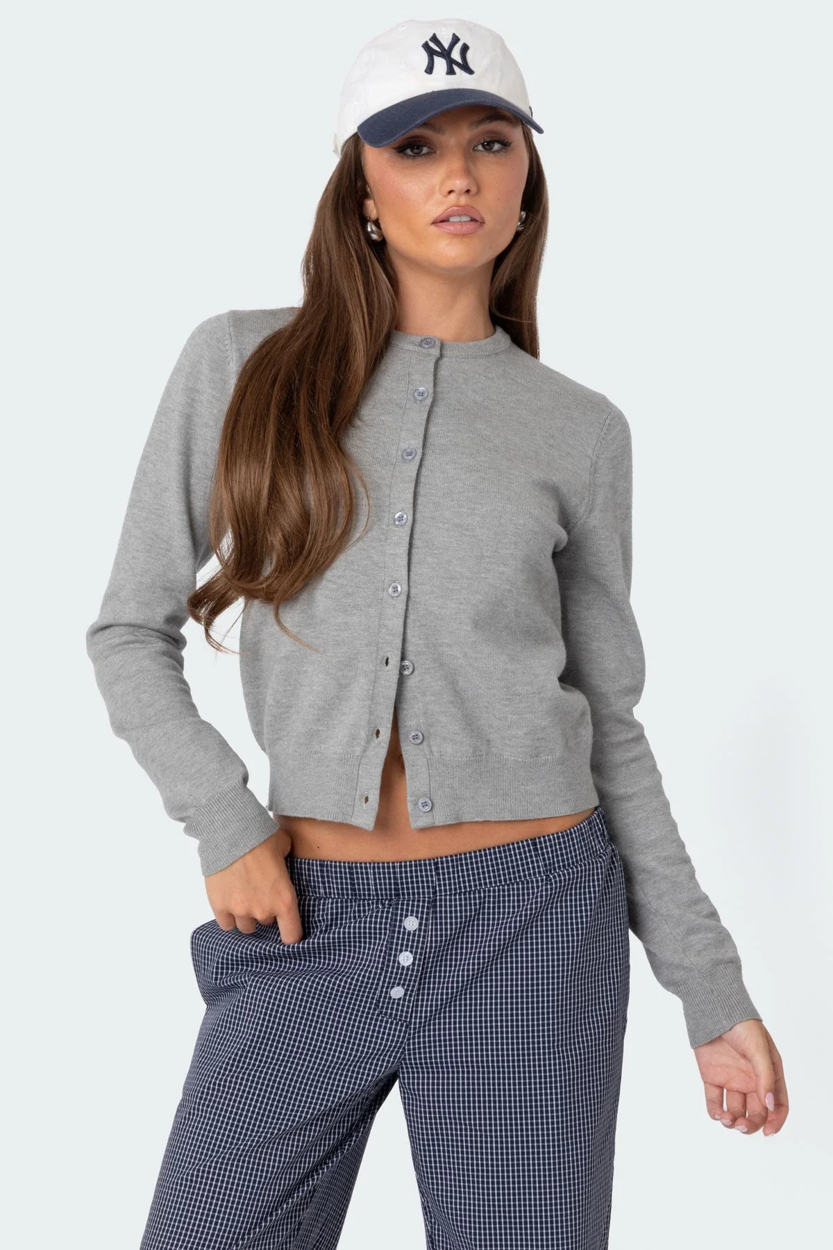 Cozy Knit Gray Melange Cardigan for Women