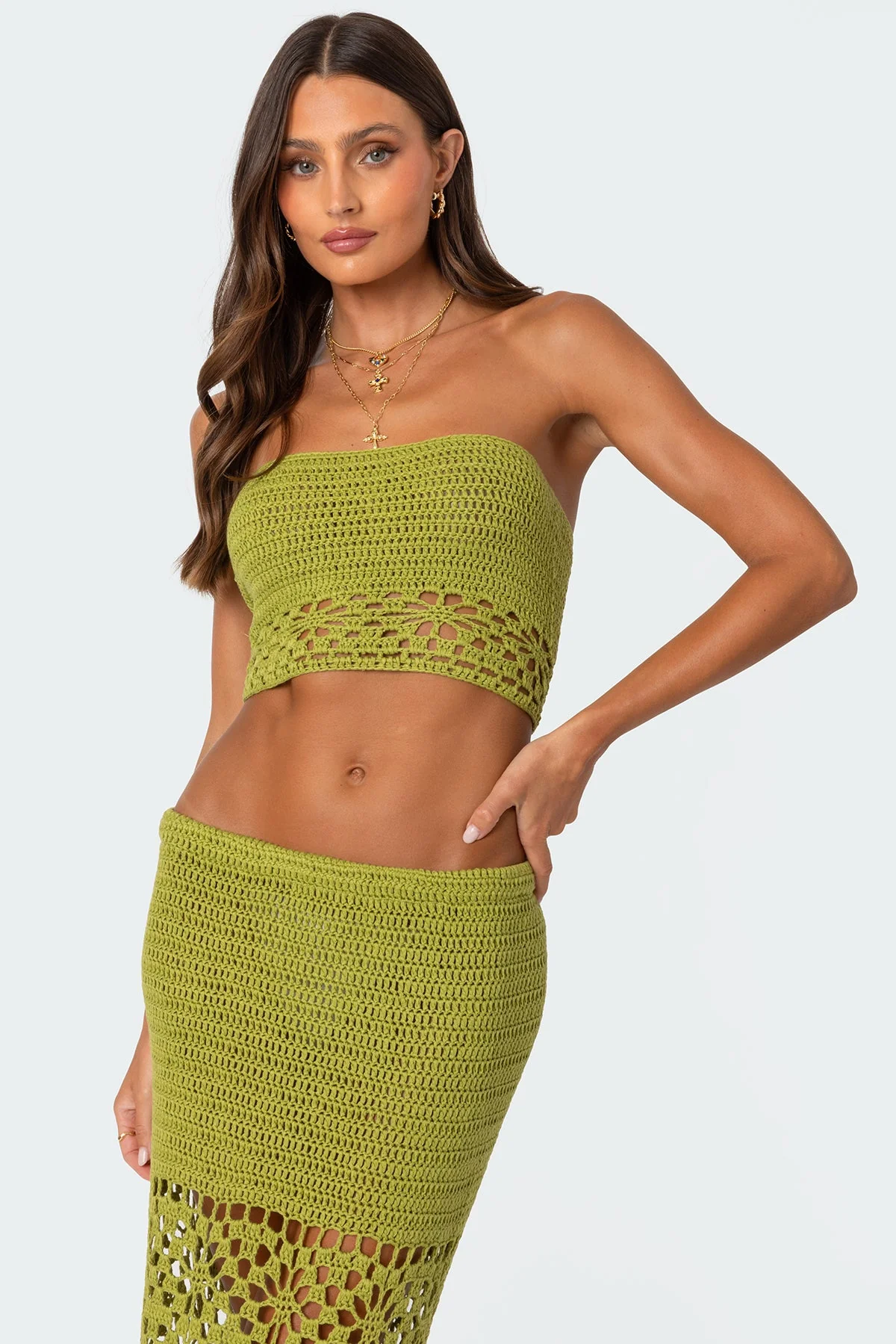 Green Crochet Tube Top Set