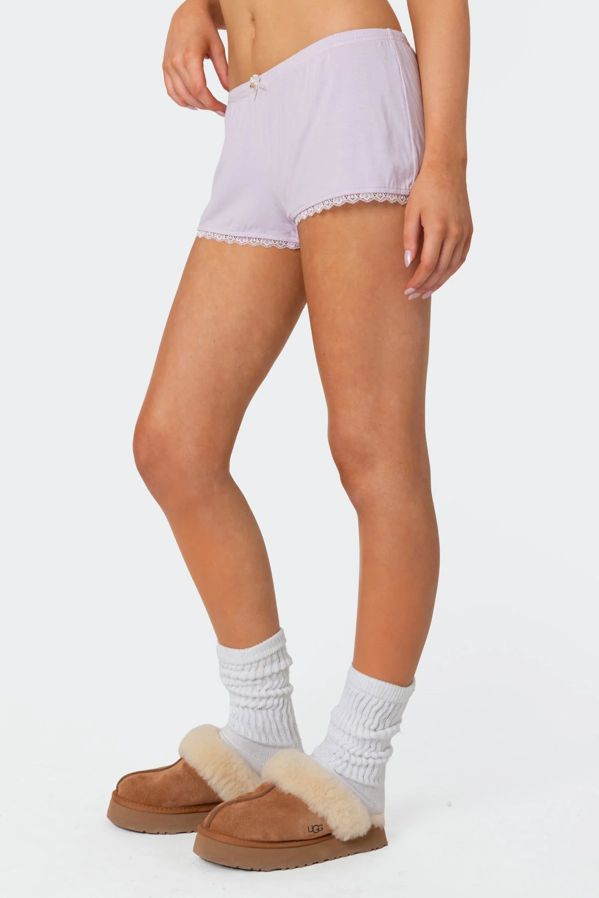 Lace Trim Sleepwear Shorts in Lilac Color for Women