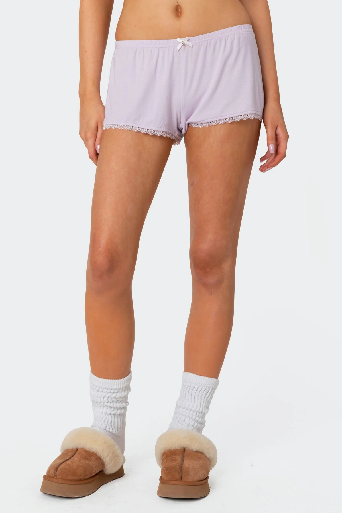 Lace Trim Sleepwear Shorts in Lilac Color for Women