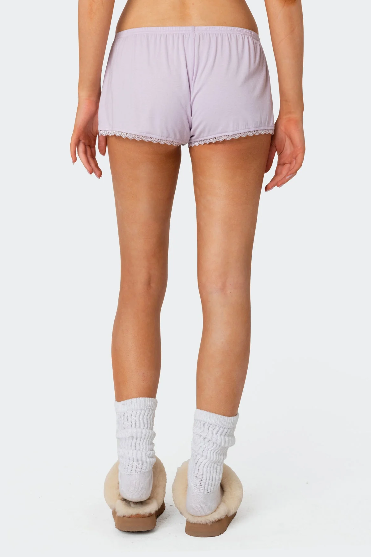 Lace Trim Sleepwear Shorts in Lilac Color for Women