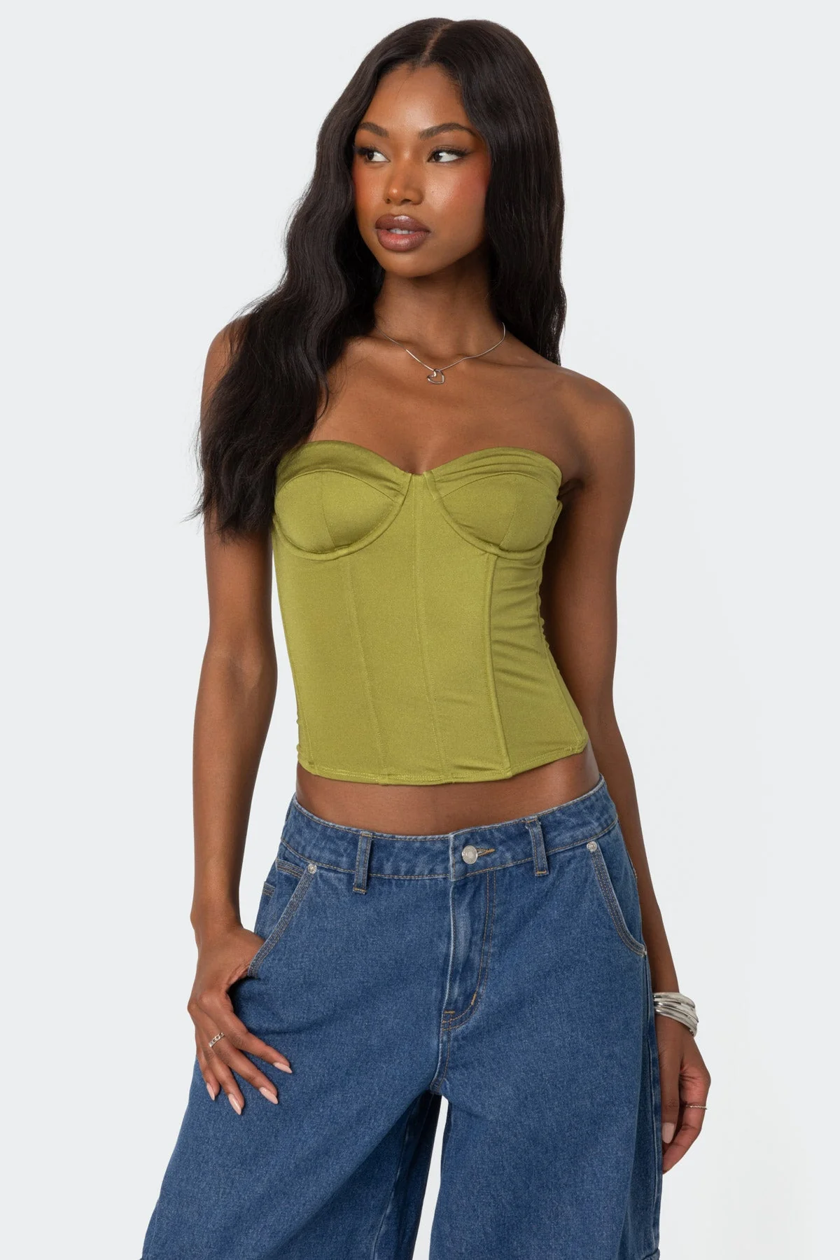 Green Shiny Strapless Corset Dress: Premium Fit & Fabric