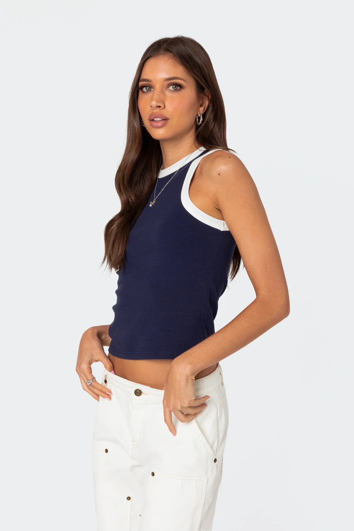 Navy Contrast Tank Top Sleeveless Shirt