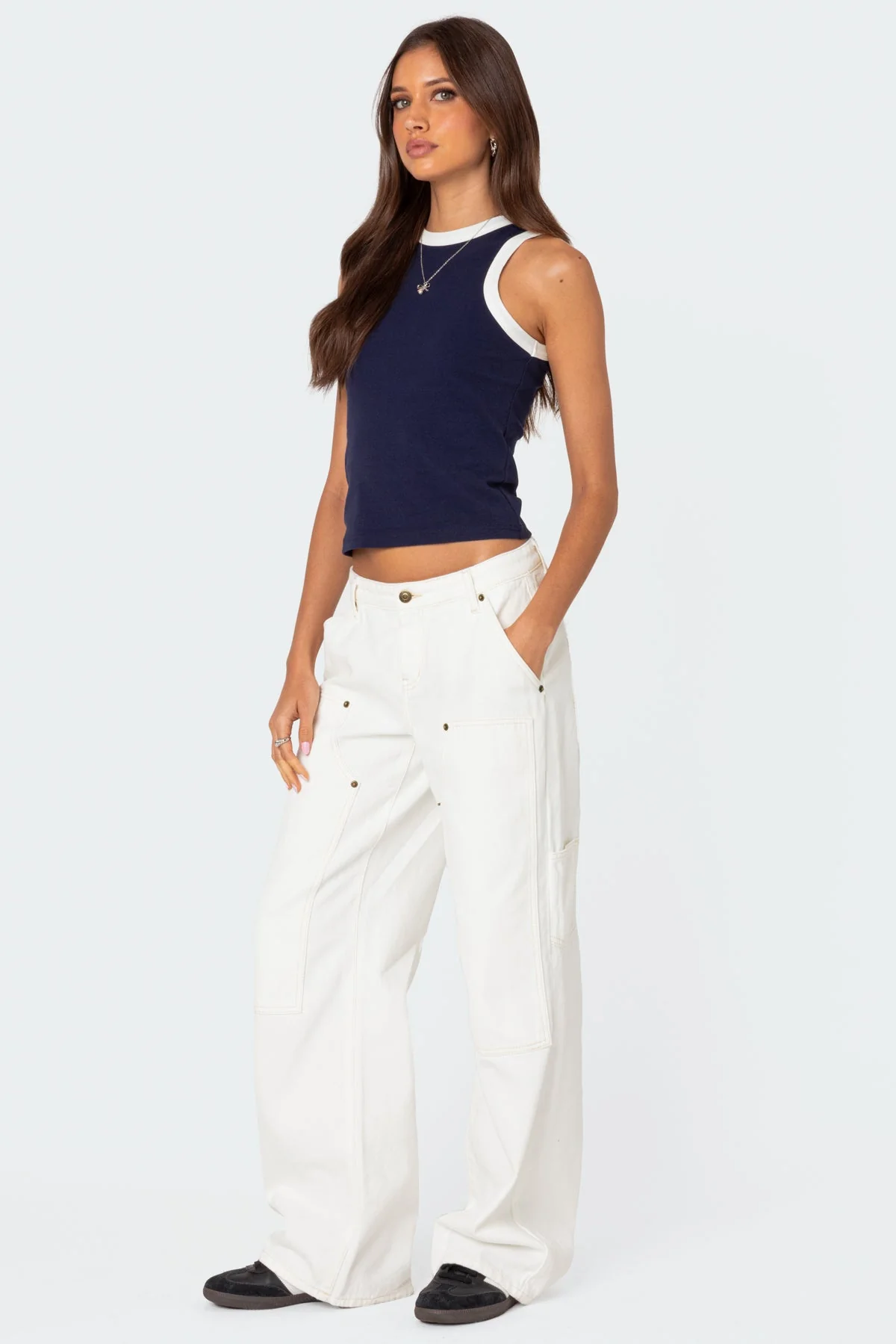 Navy Contrast Tank Top Sleeveless Shirt