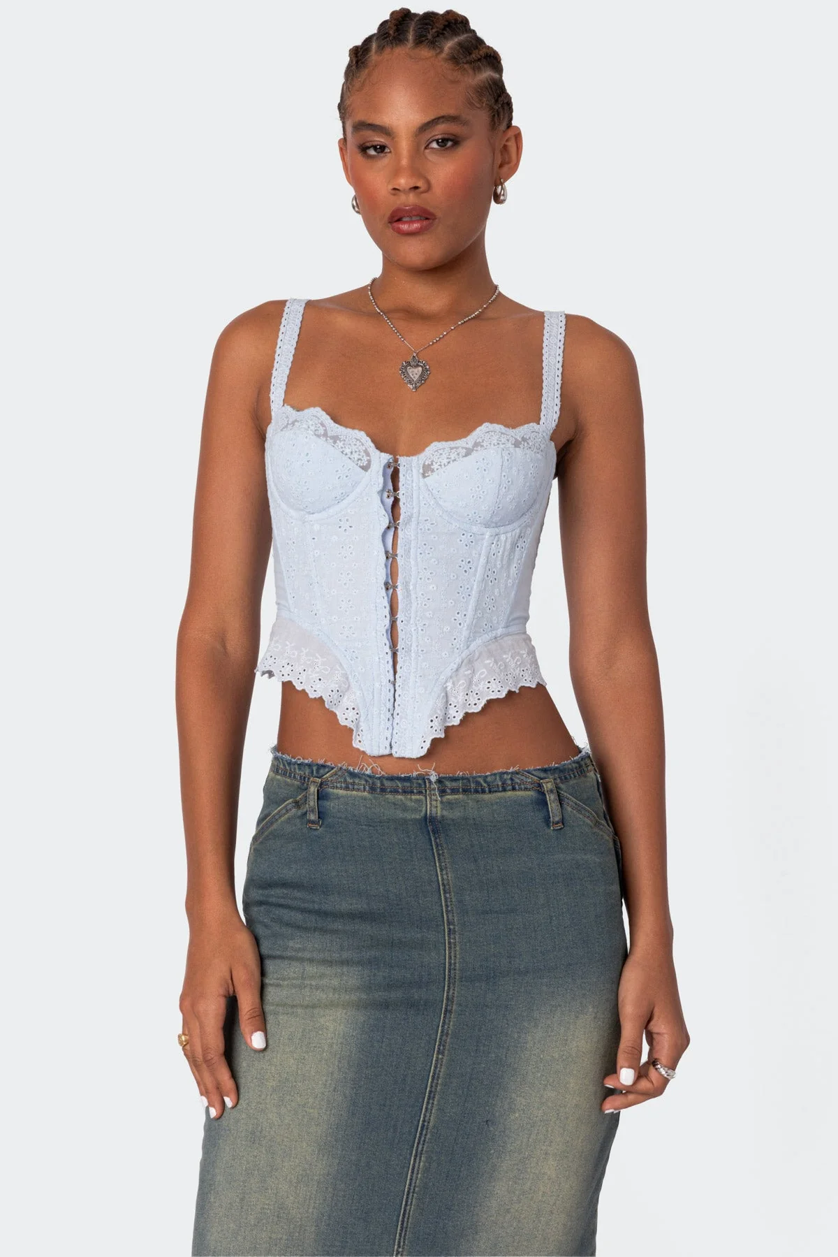 Light Blue Eyelet Cotton Corset for Women
