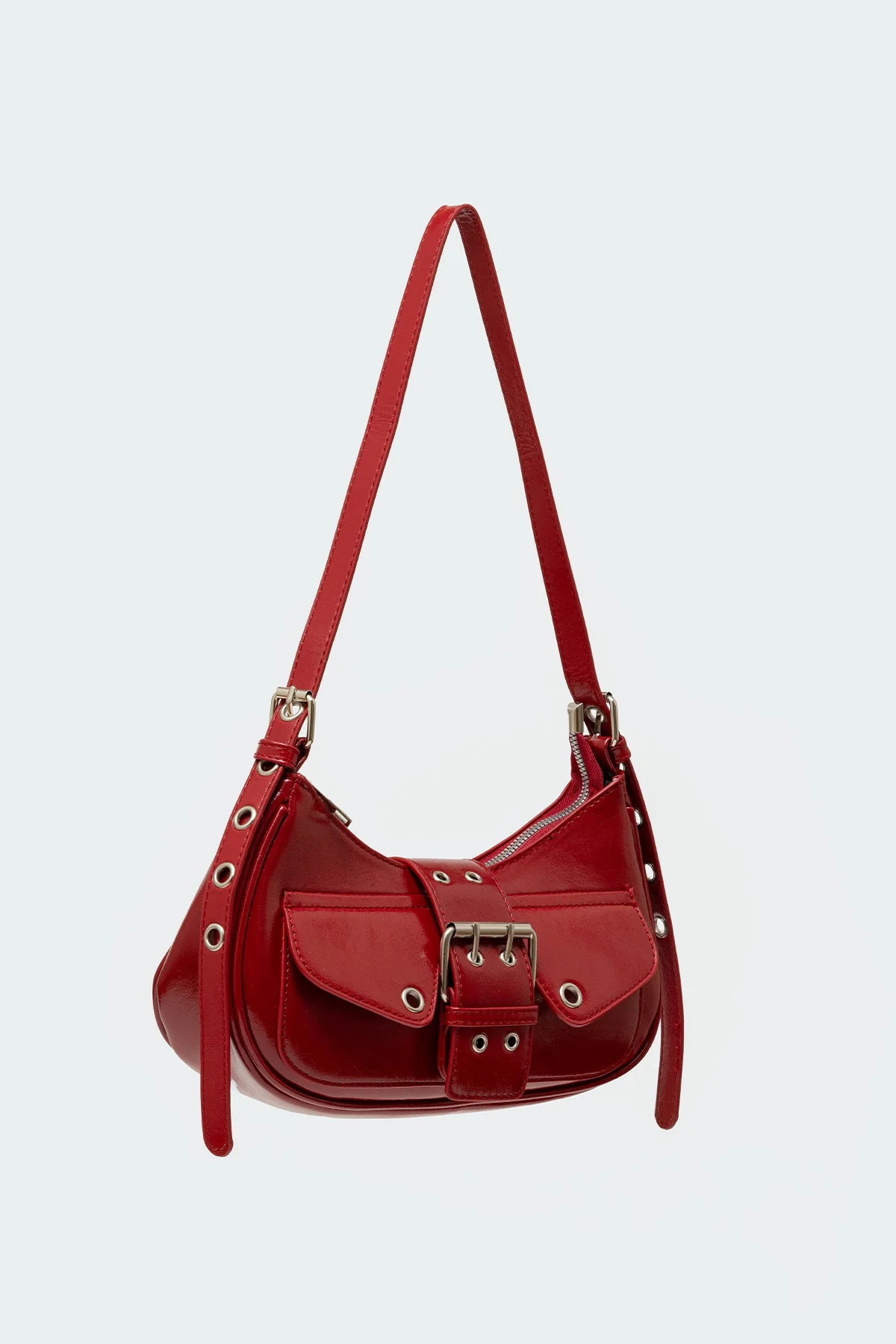 Burgundy Leather Buckle Shoulder Bag