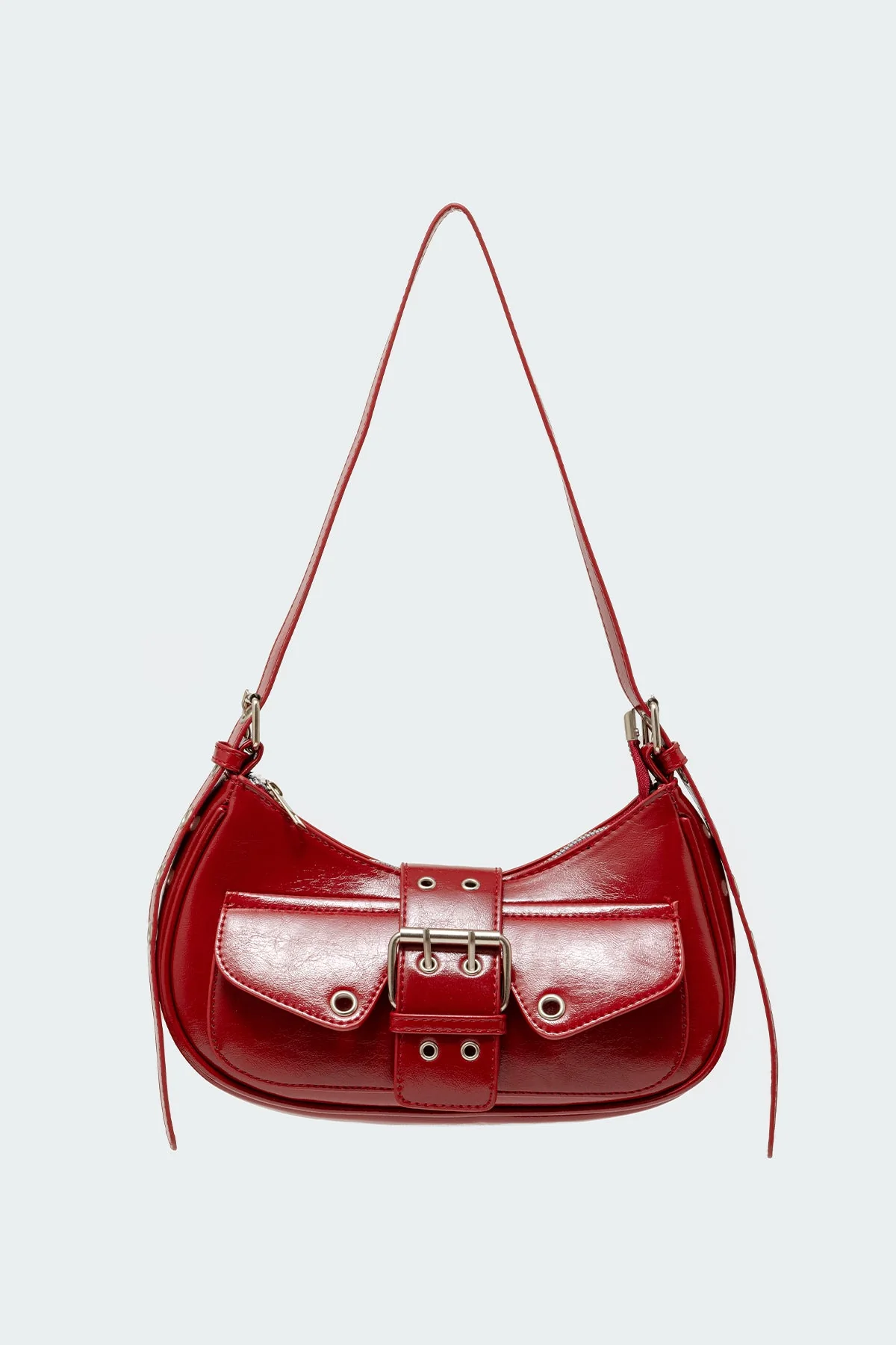 Burgundy Leather Buckle Shoulder Bag