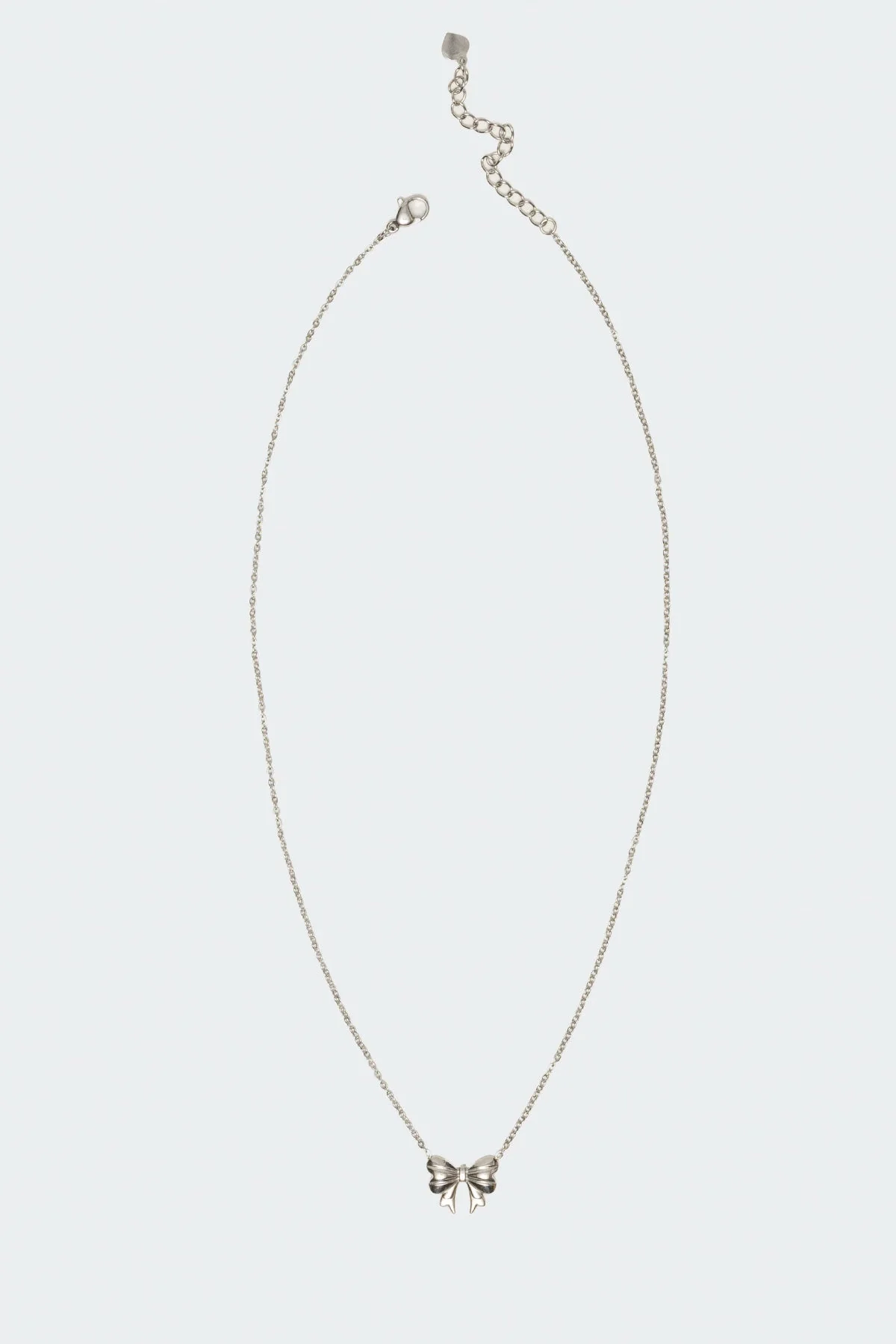 Silver Bow Charm Pendant Necklace Adjustable Chain