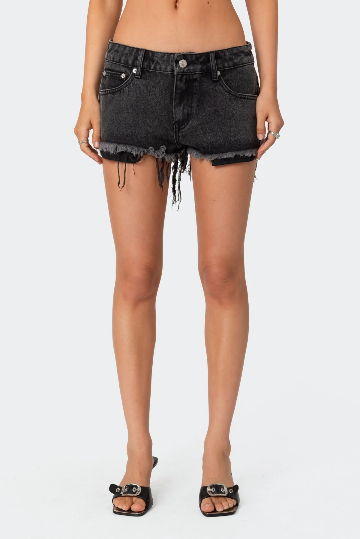 Distressed Black Denim Shorts