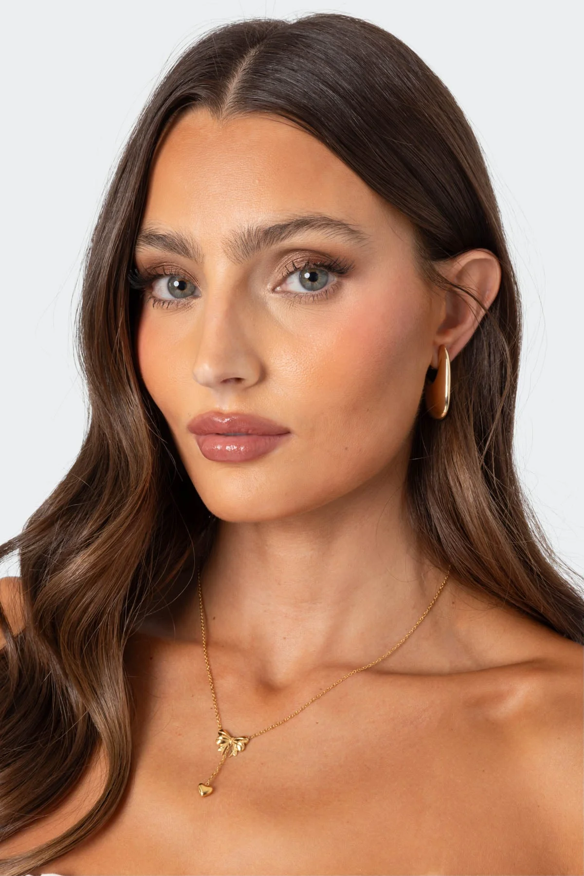 Gold Bow & Heart Pendant Necklace