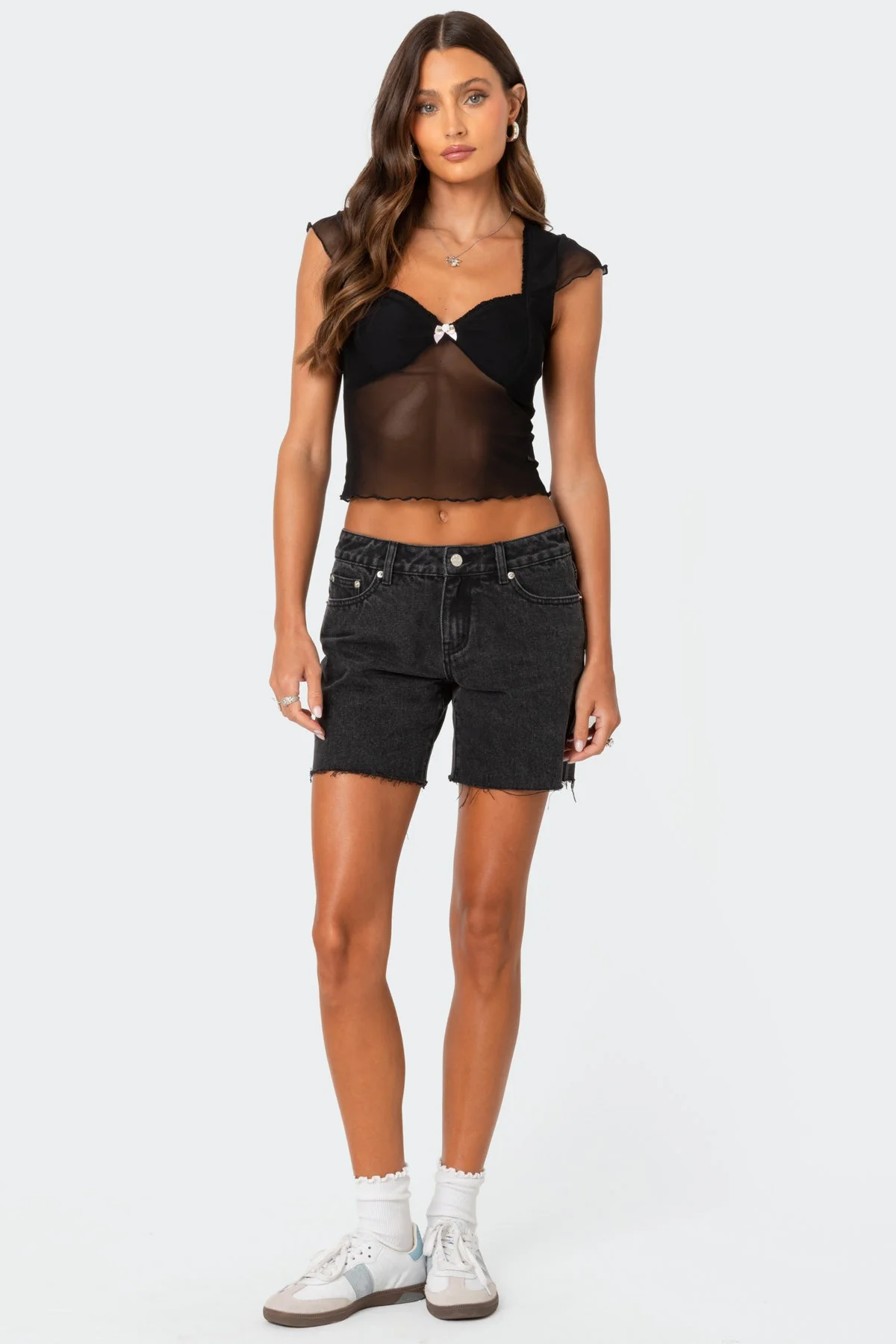 Black Low Rise Denim Shorts for Women
