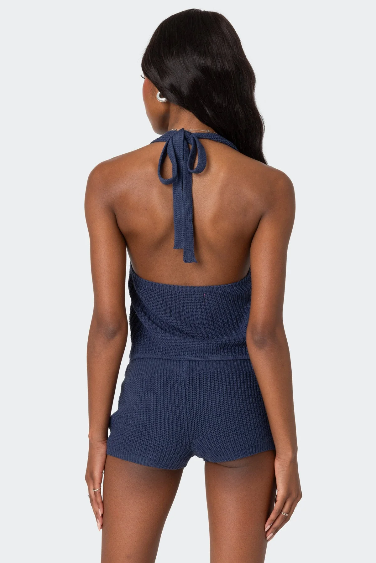 Navy Knit Halter Top Set