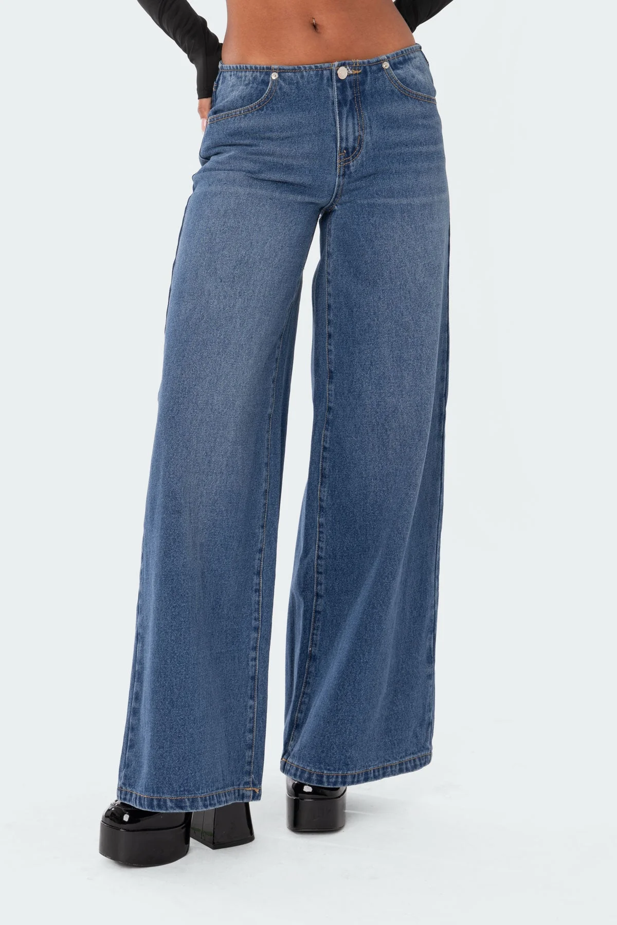 Blue Wide Leg Denim Jeans