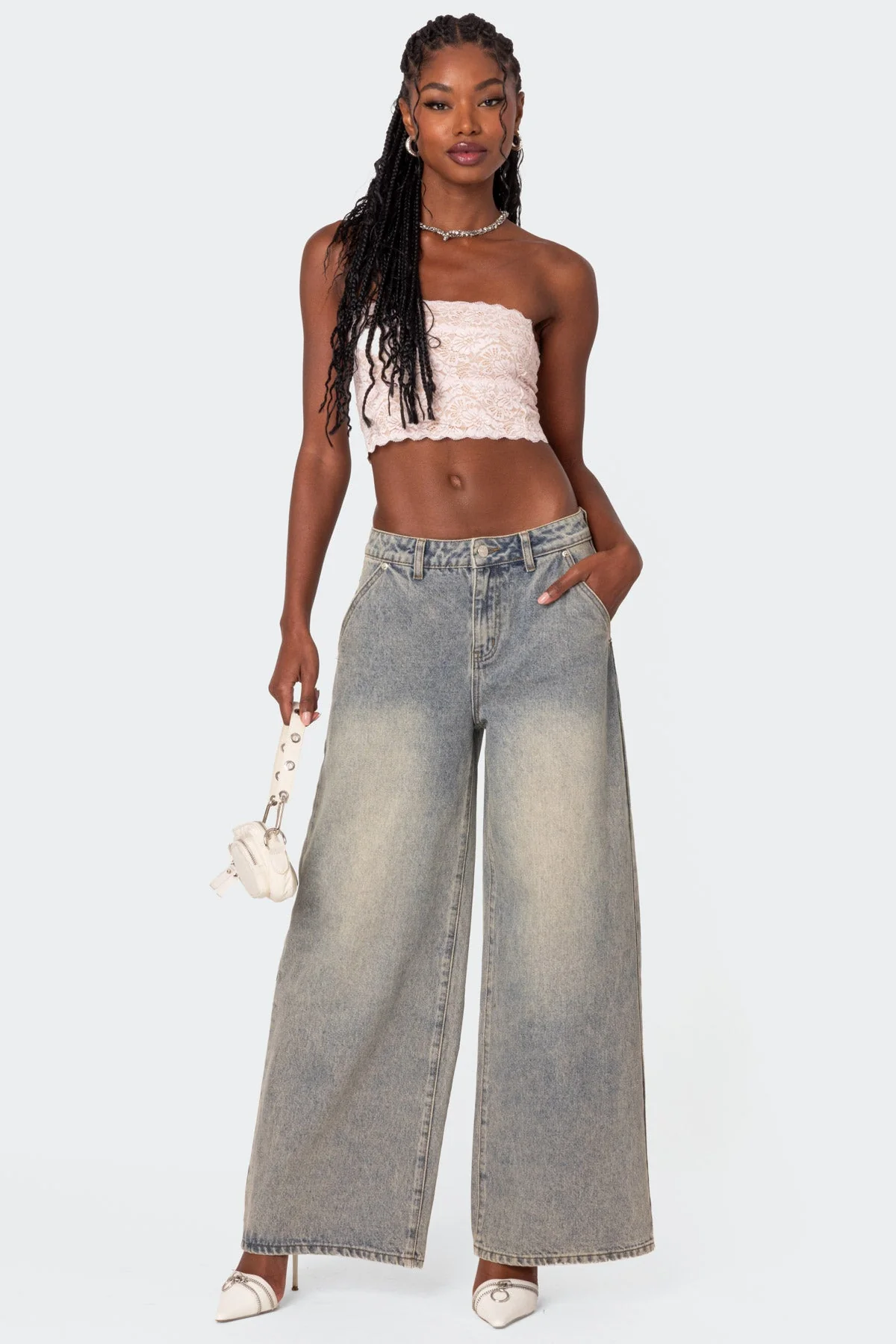 Gray Wide Leg Denim Jeans