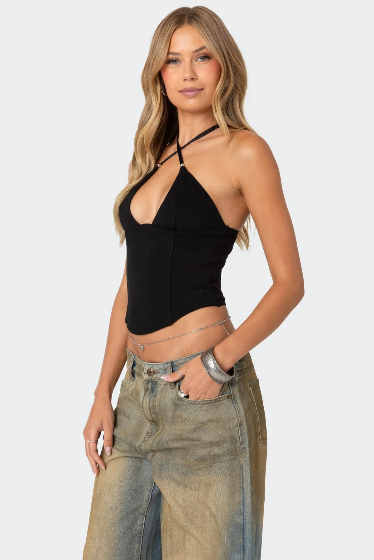 Black Beaded Adjustable Strap Corset