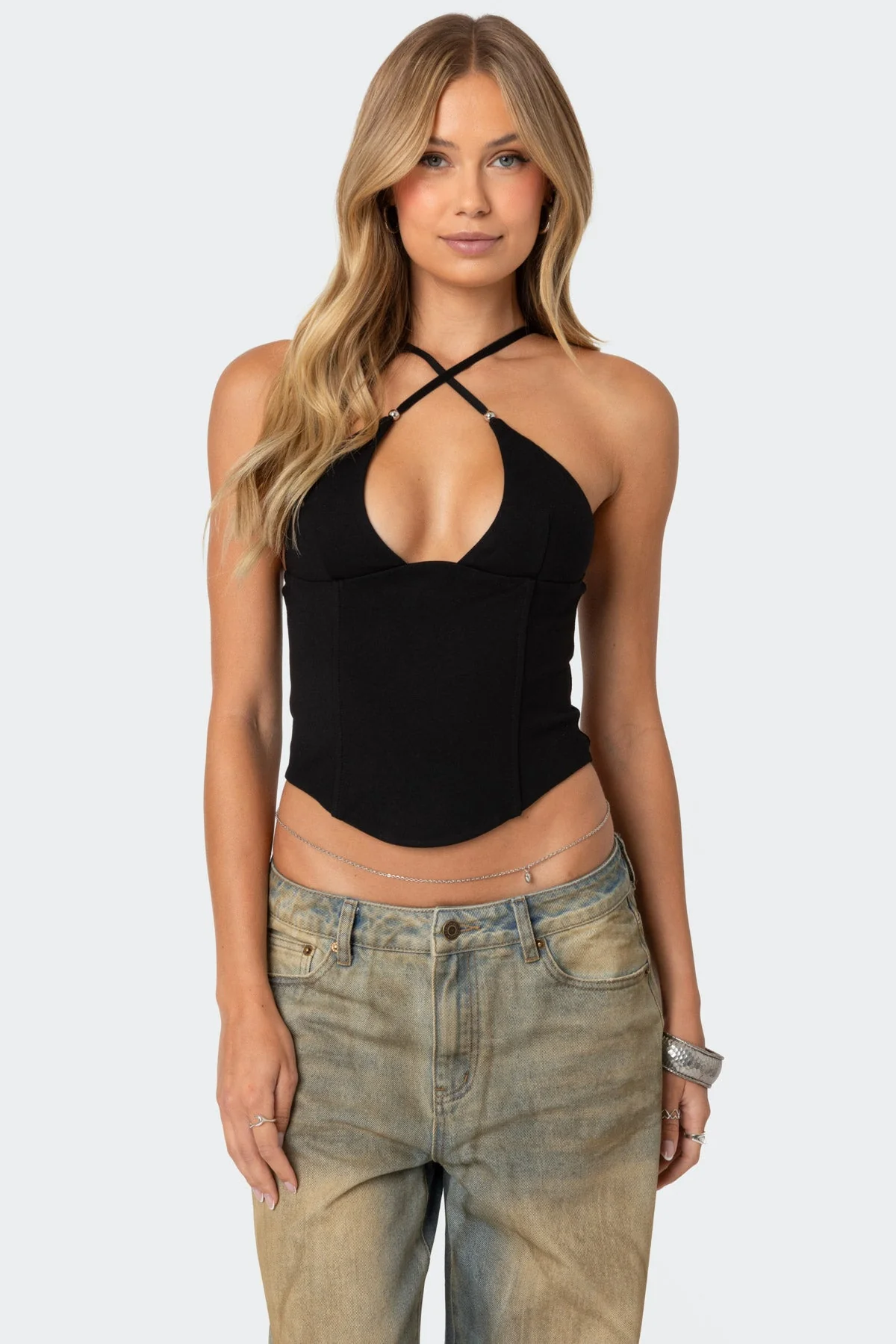 Black Beaded Adjustable Strap Corset