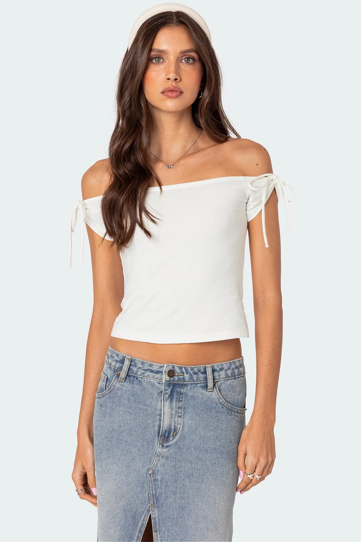 White Off Shoulder Chic Top Womens Cotton Spandex Blend