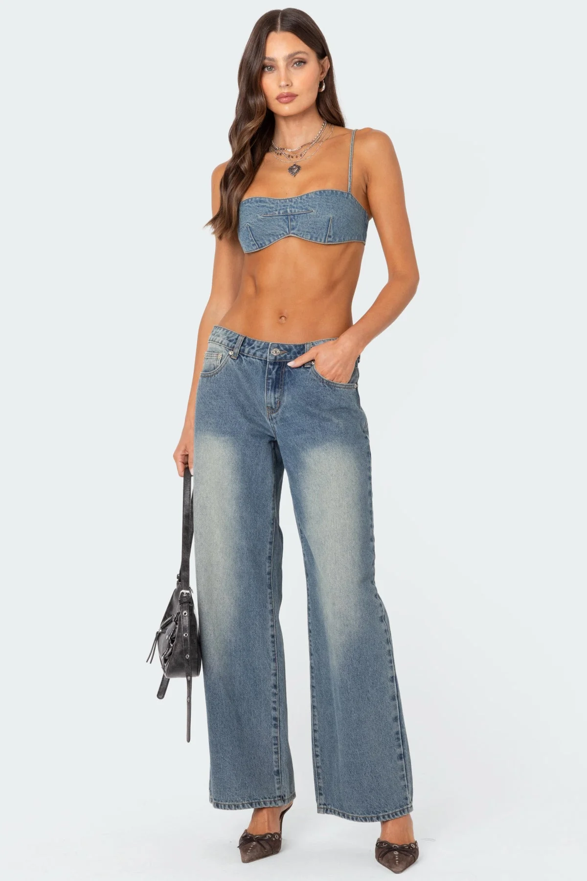 Blue Washed Denim Bralette Crop Top