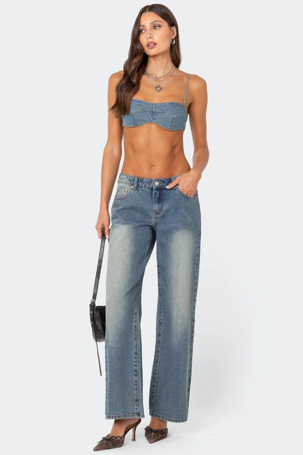 Blue Washed Denim Bralette Crop Top