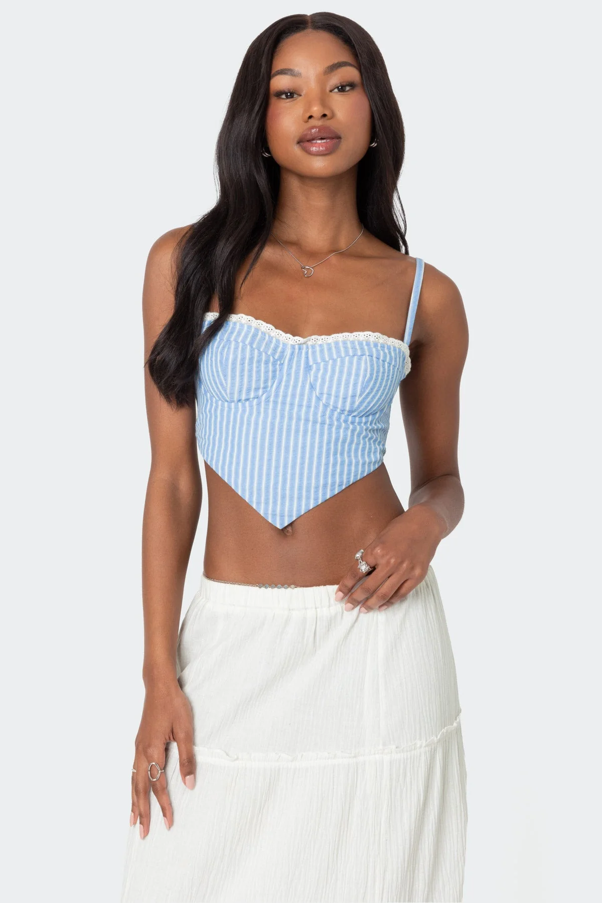 Light Blue Triangle Hemline Corset Top