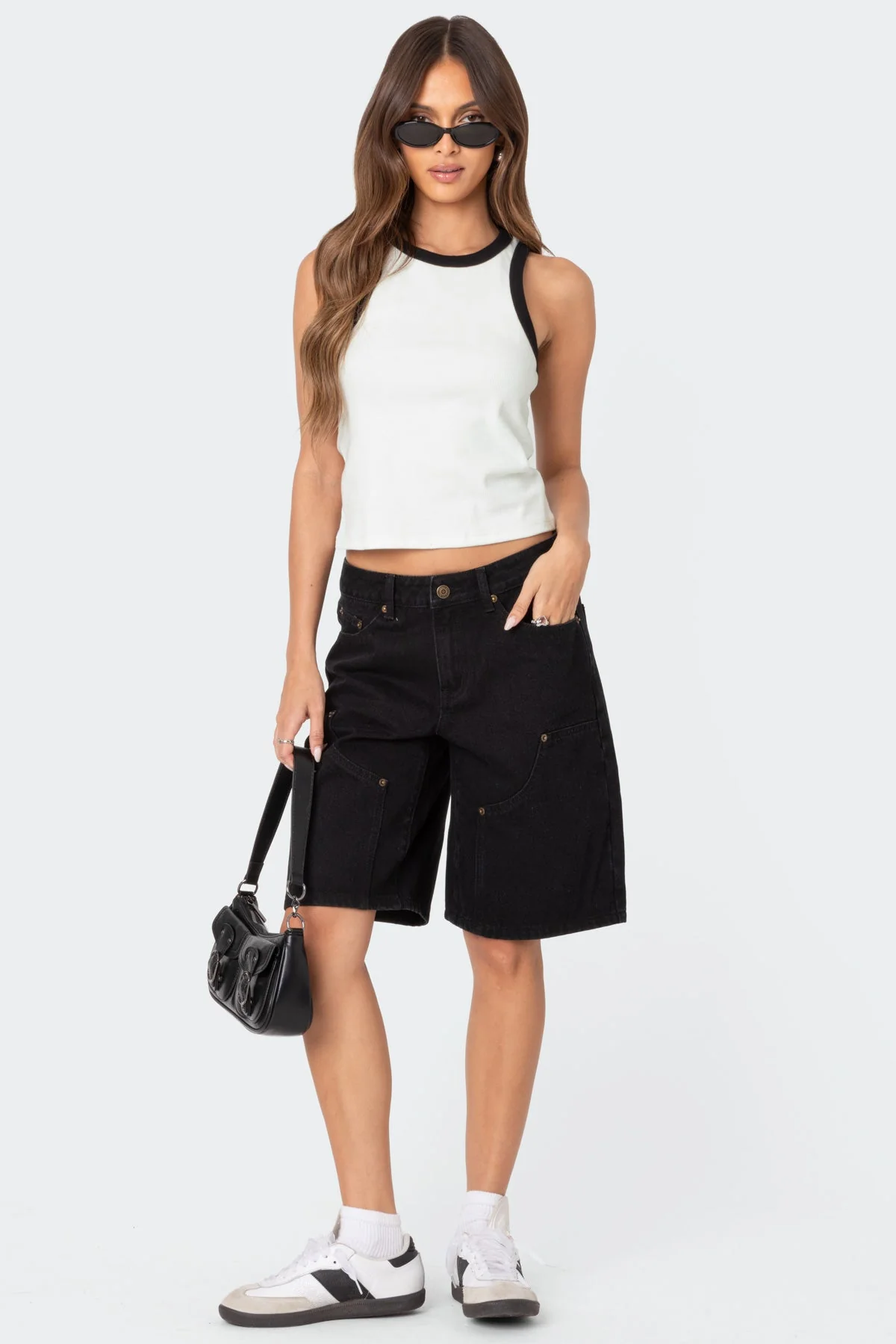 Low Rise Black Denim Shorts for Women | Bermuda Style