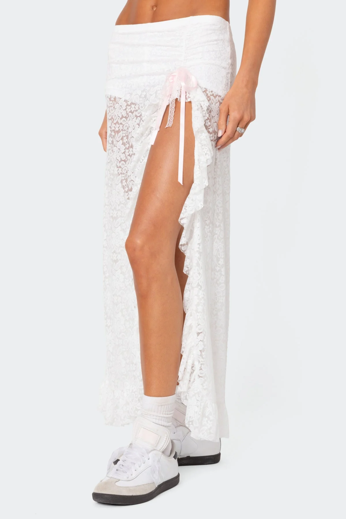 White Sheer Lace Maxi Skort Dress - Ruffled & Elegant