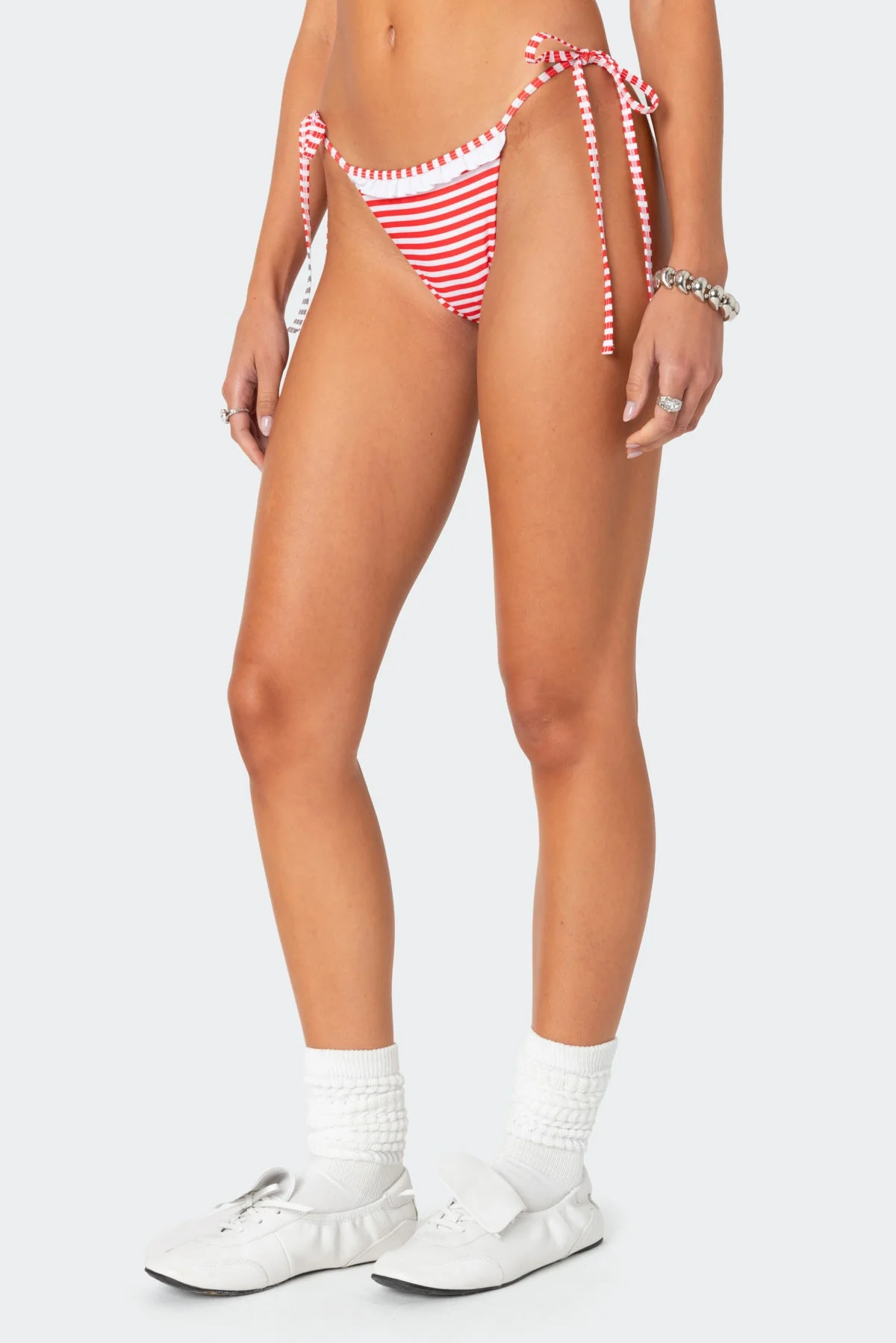 Red Striped Bikini Bottom with Adjustable Side Ties
