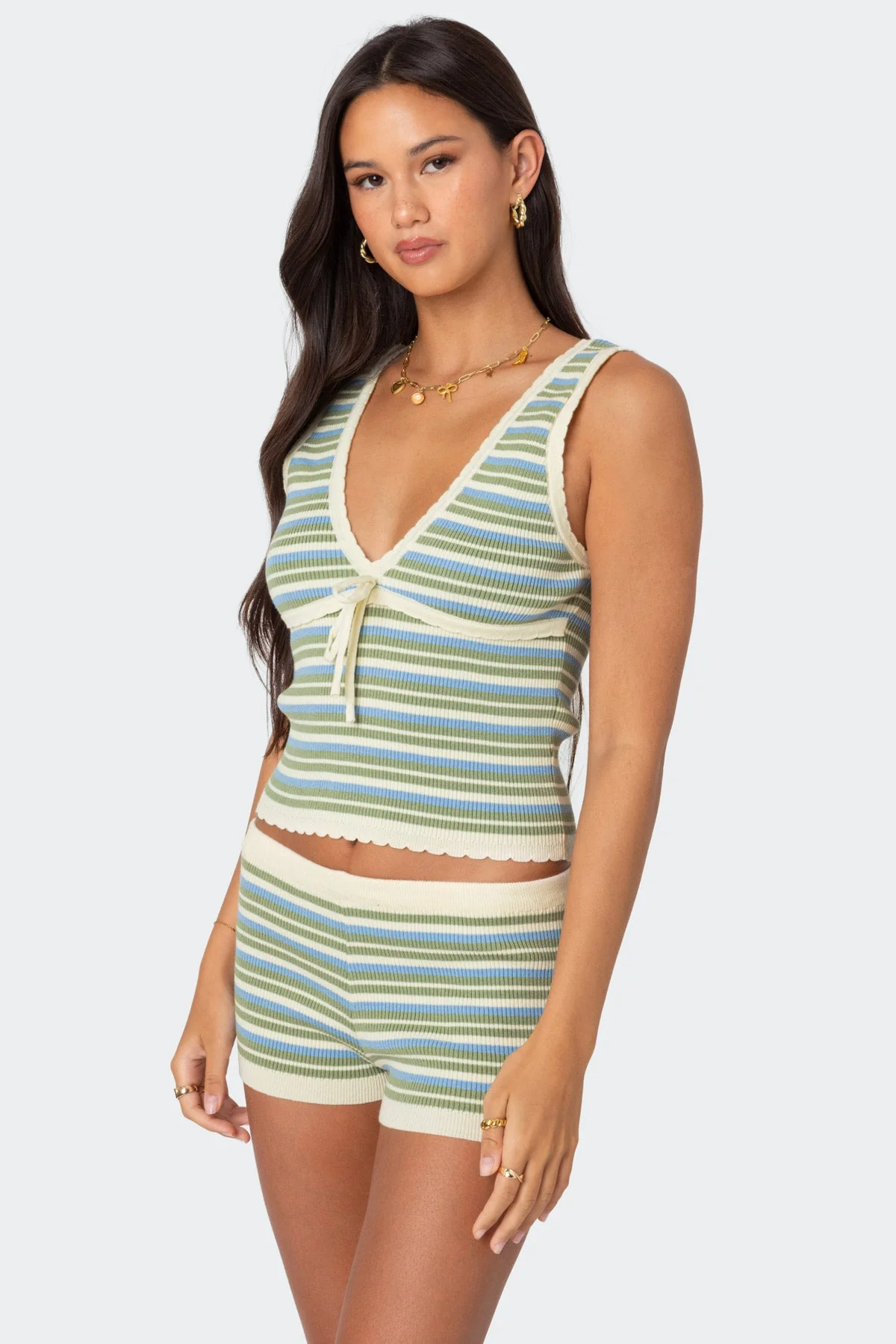 Striped Knit Top in Green Mix | Stylish Serana Collection