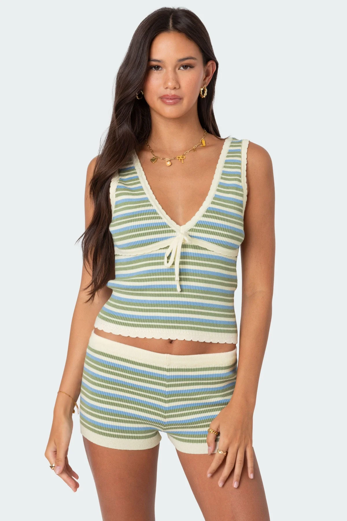 Striped Knit Top in Green Mix | Stylish Serana Collection