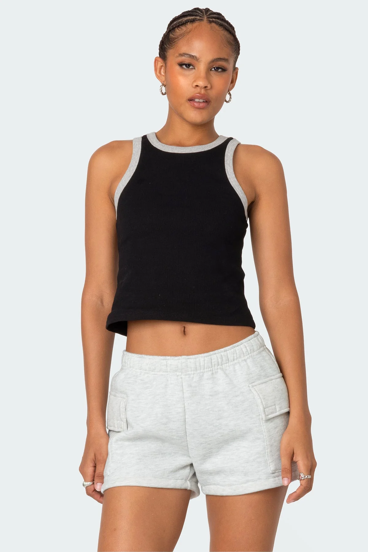 Ribbed Cotton Black Tank Top Womens Sleeveless Shirt