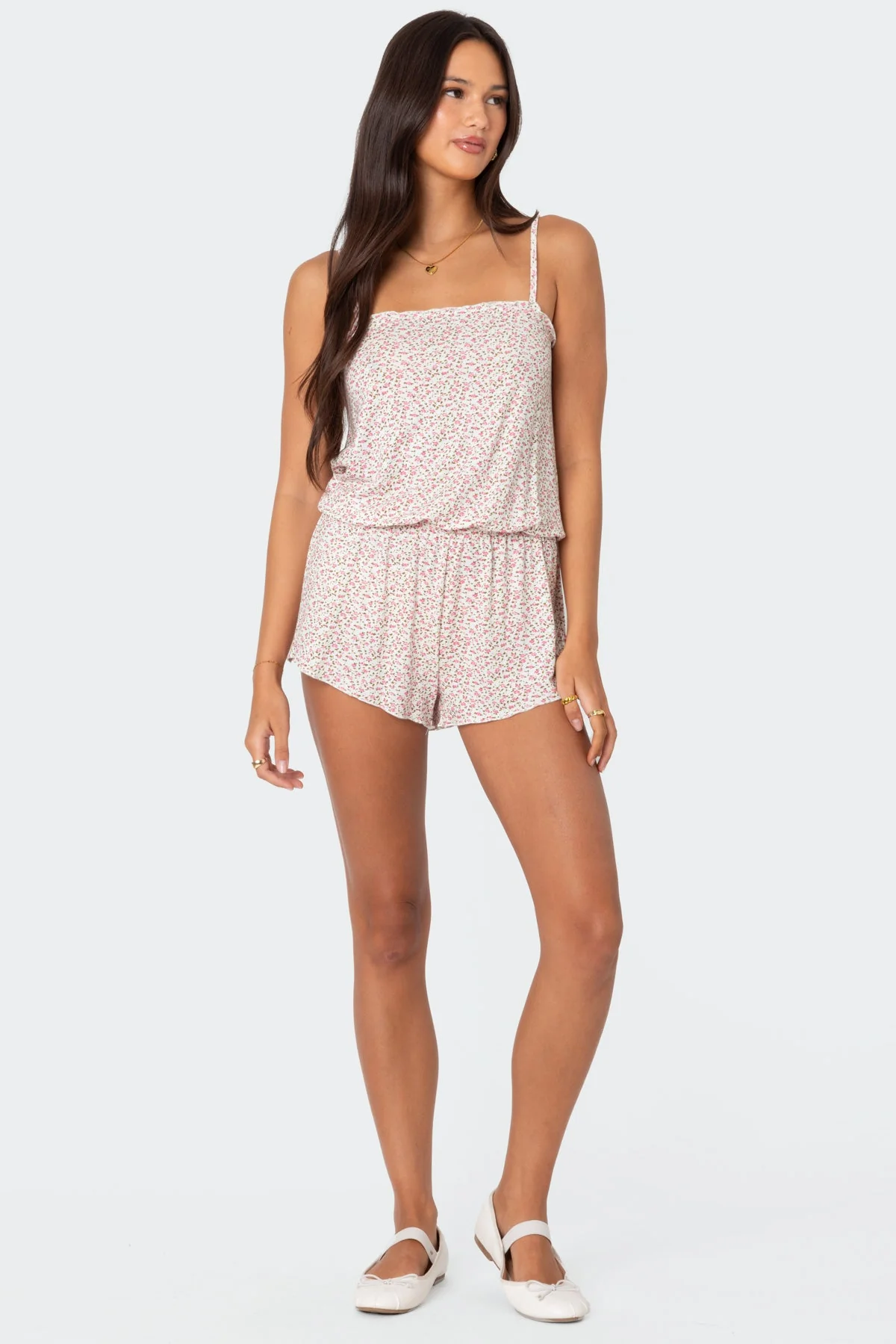 Pink Adjustable Straps Jumpsuit Romper
