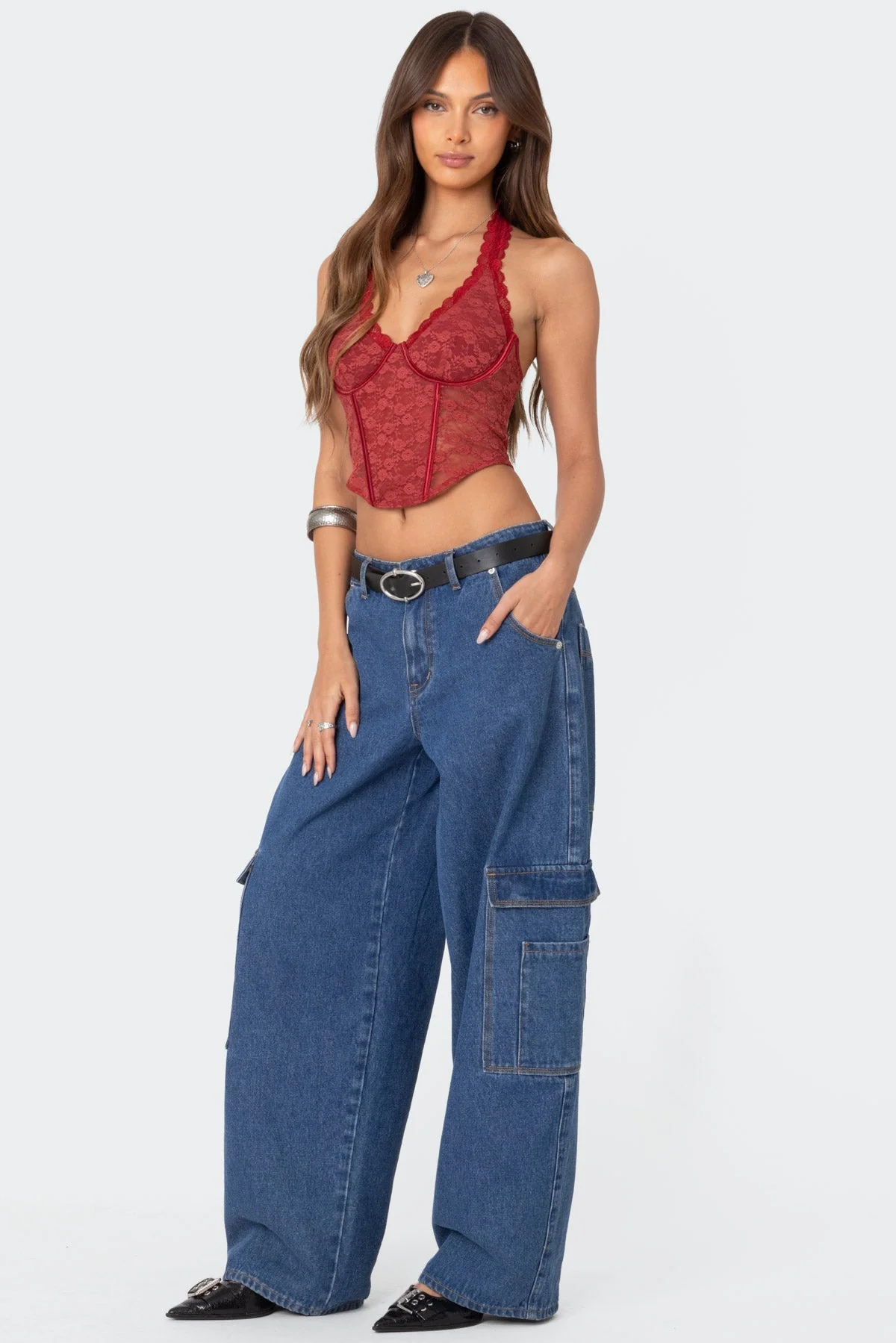 Burgundy Lace Halter Corset Top