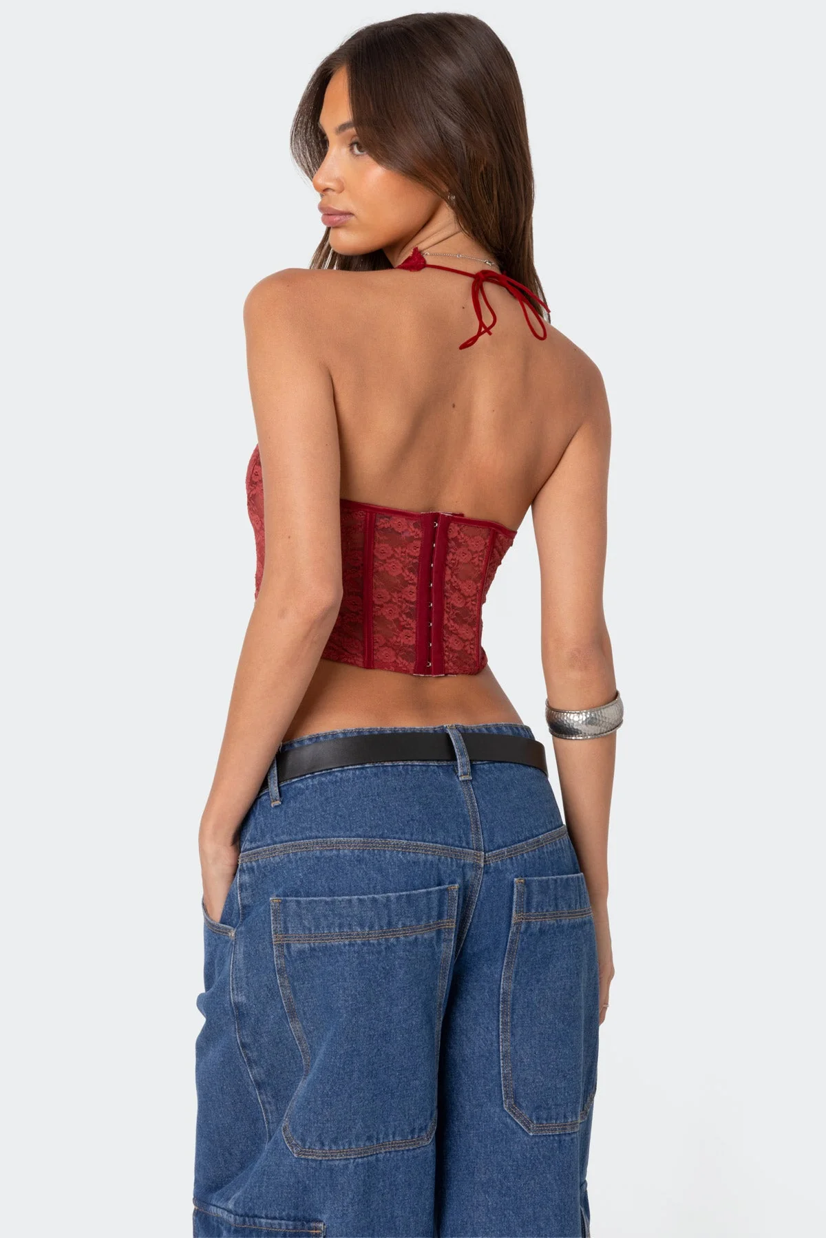 Burgundy Lace Halter Corset Top